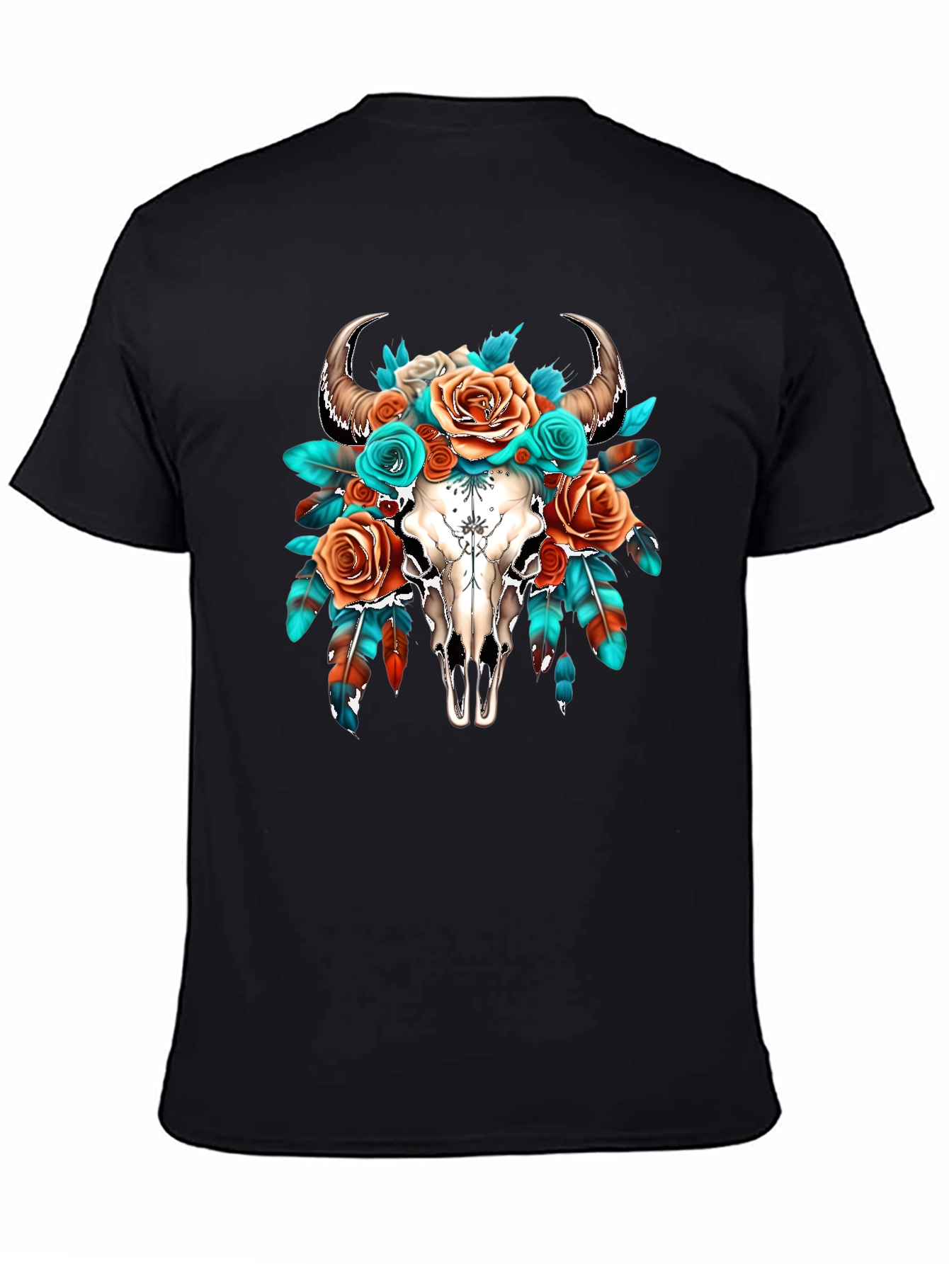 Boho Bull Skull Floral Graphic Tee