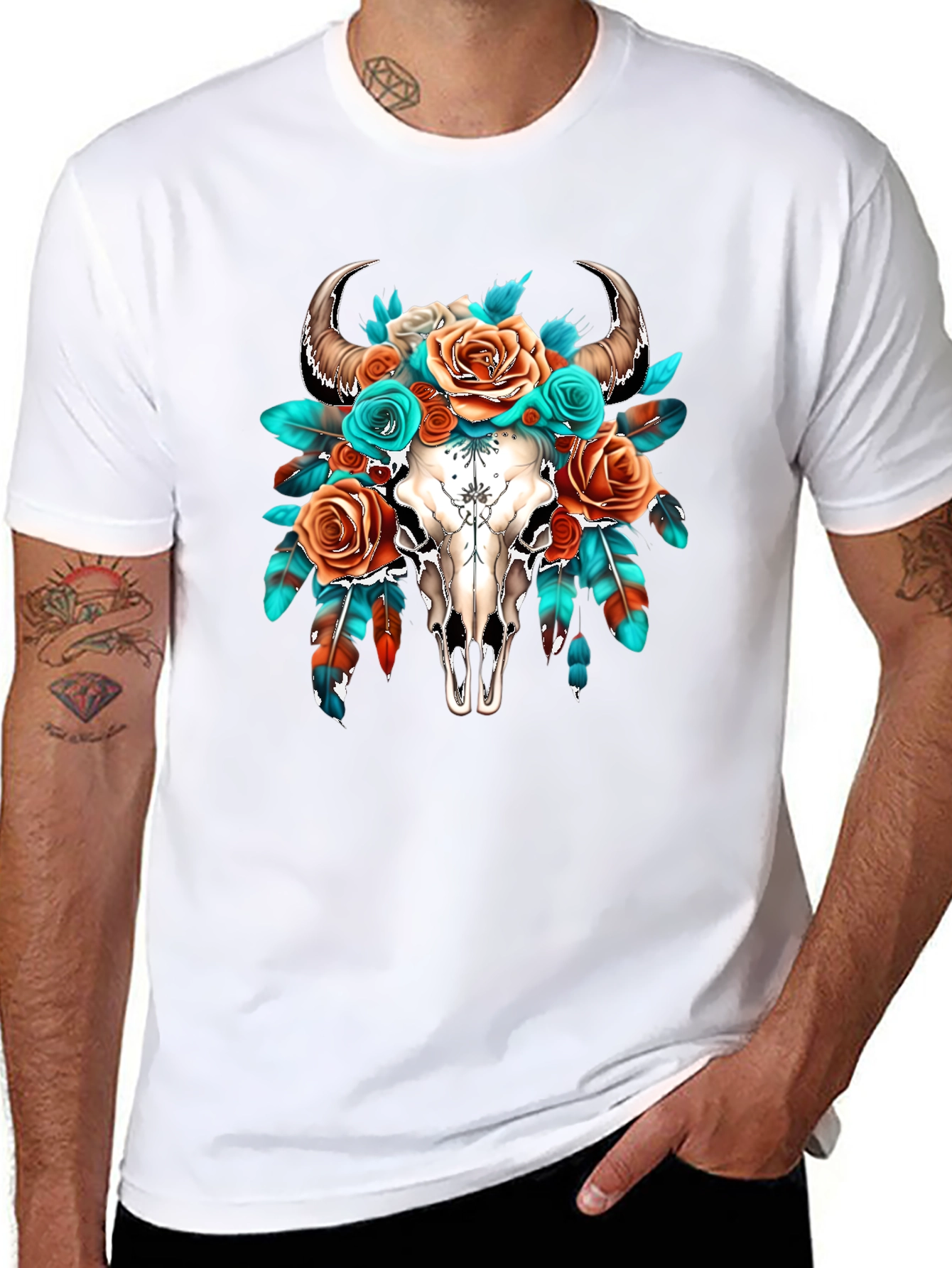 Boho Bull Skull Floral Graphic Tee