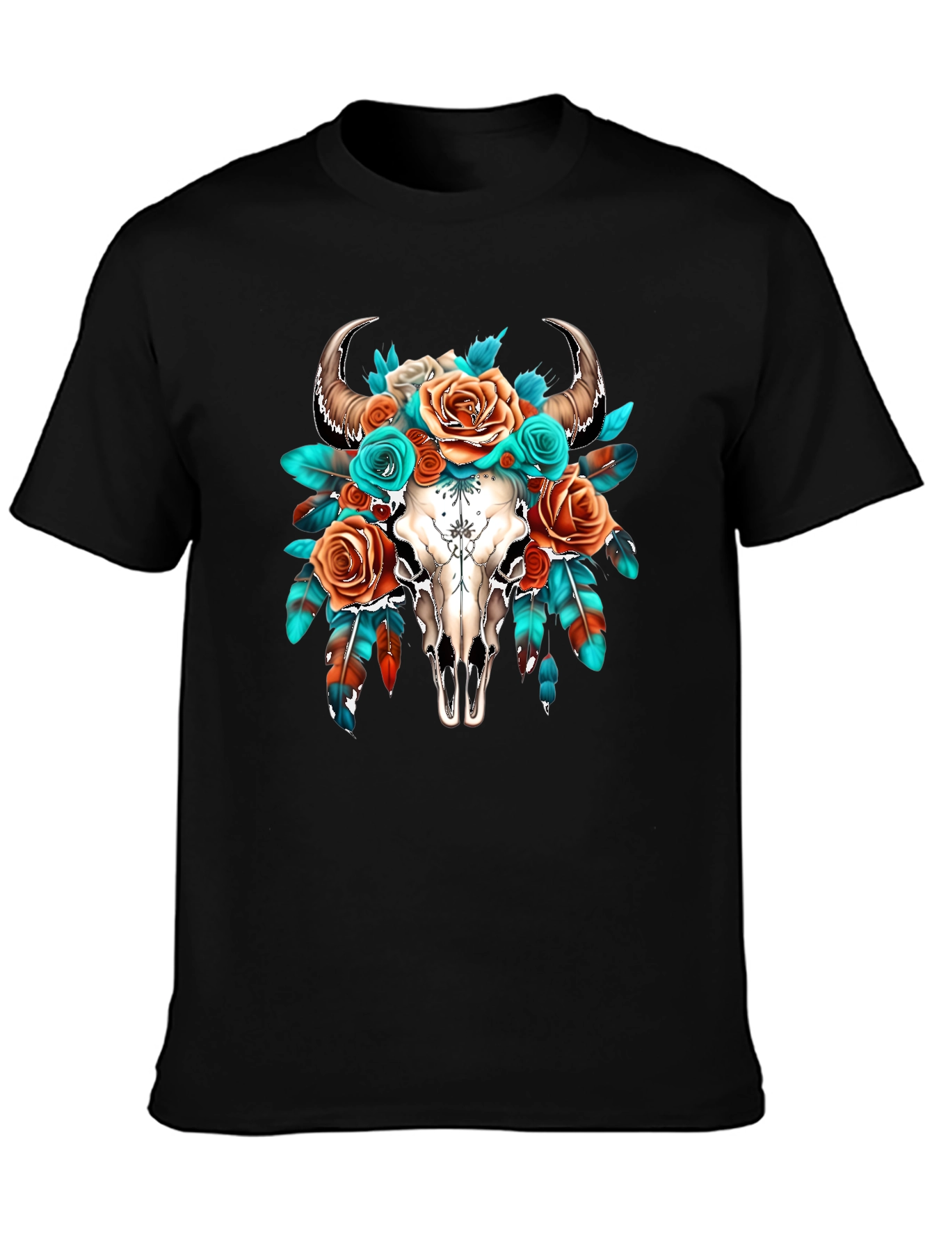 Boho Bull Skull Floral Graphic Tee