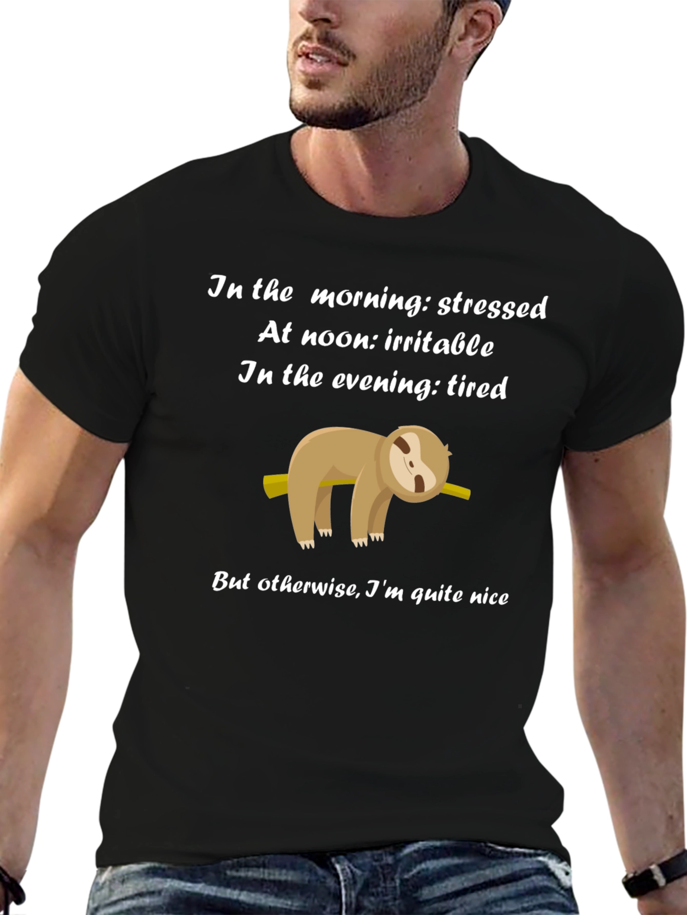 Funny Sloth T-Shirt - Stressed Irritable Tired