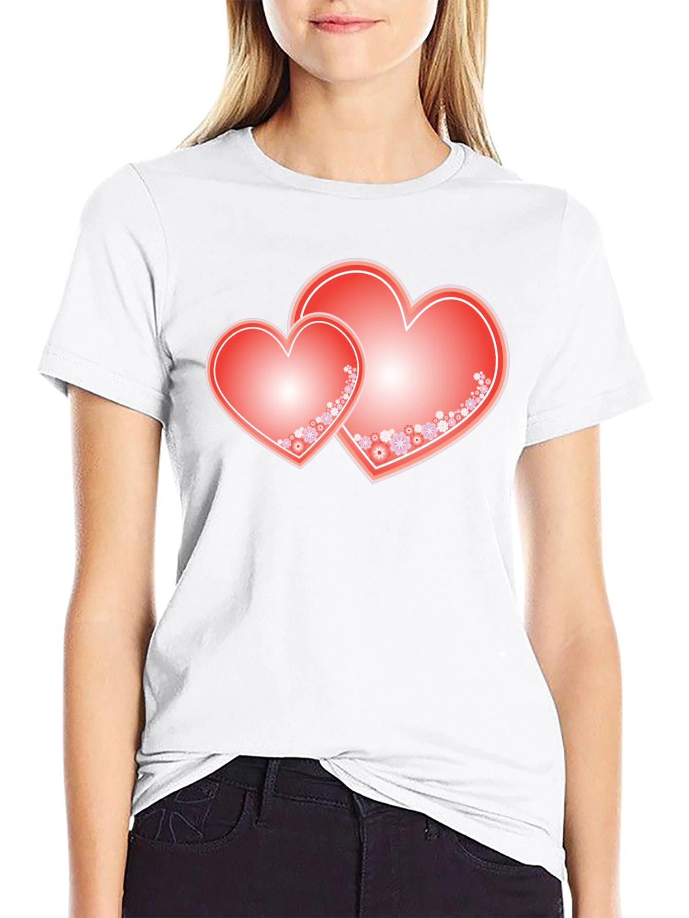 Romantic Hearts Graphic Tee - Black Cotton Blend Shirt