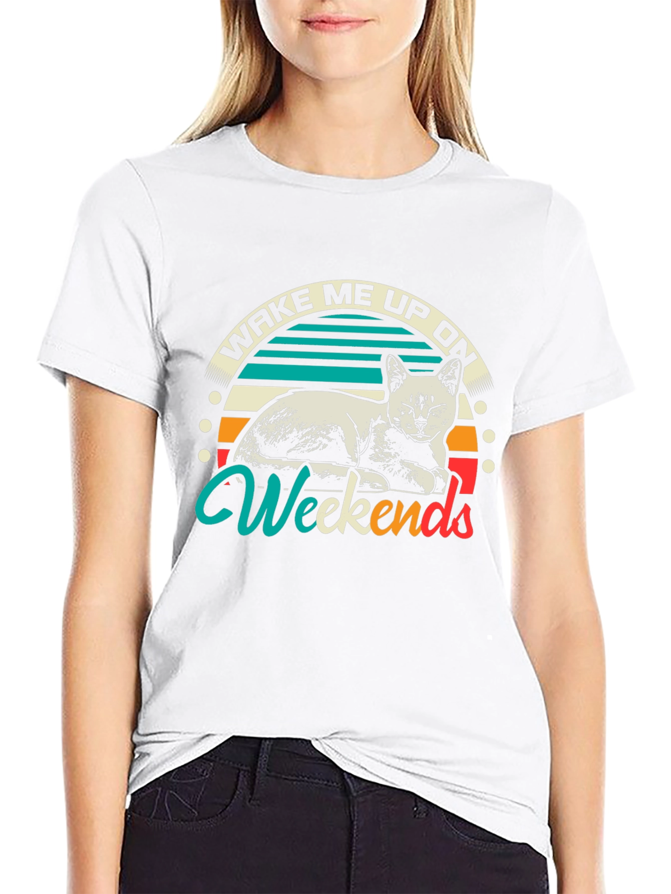 Wake Me Up On Weekends Cat Graphic T-Shirt