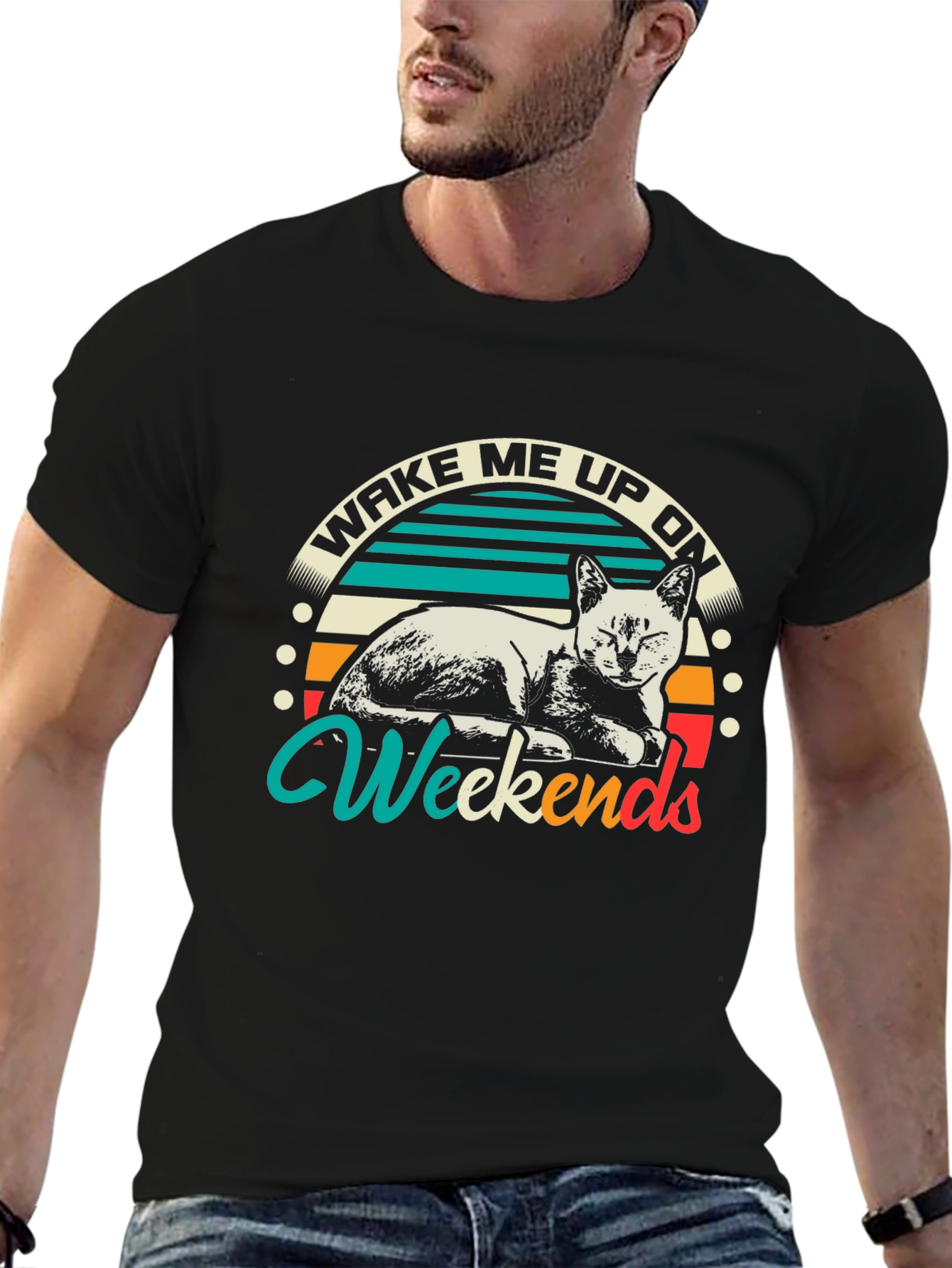 Wake Me Up On Weekends Cat Graphic T-Shirt