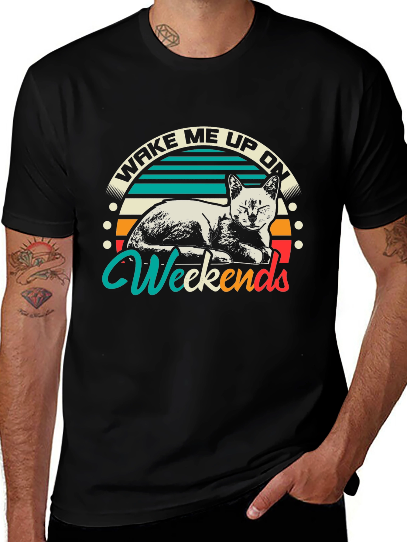 Wake Me Up On Weekends Cat Graphic T-Shirt