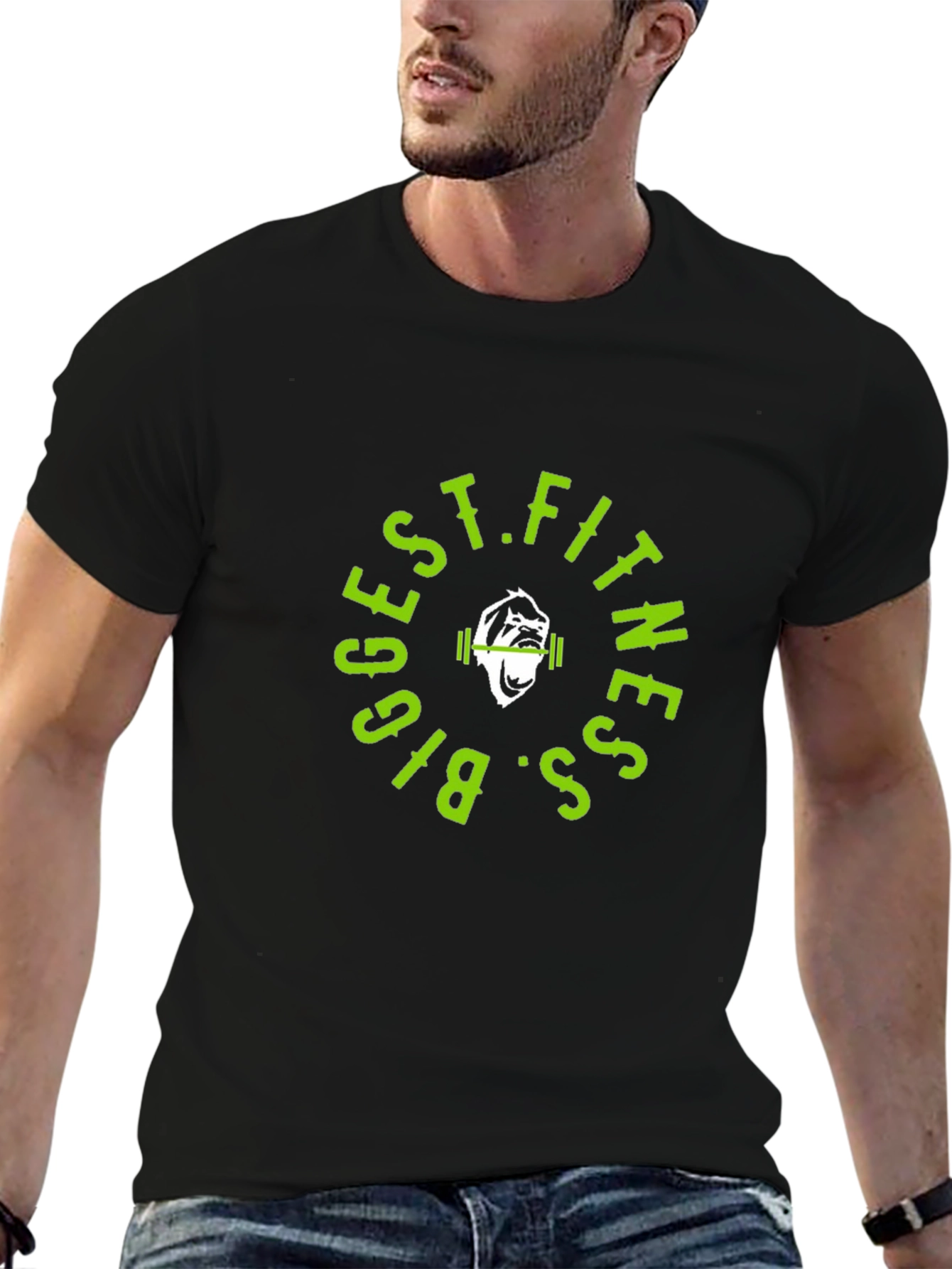 Biggest Fitness T-Shirt Gorilla Gym Black Cotton