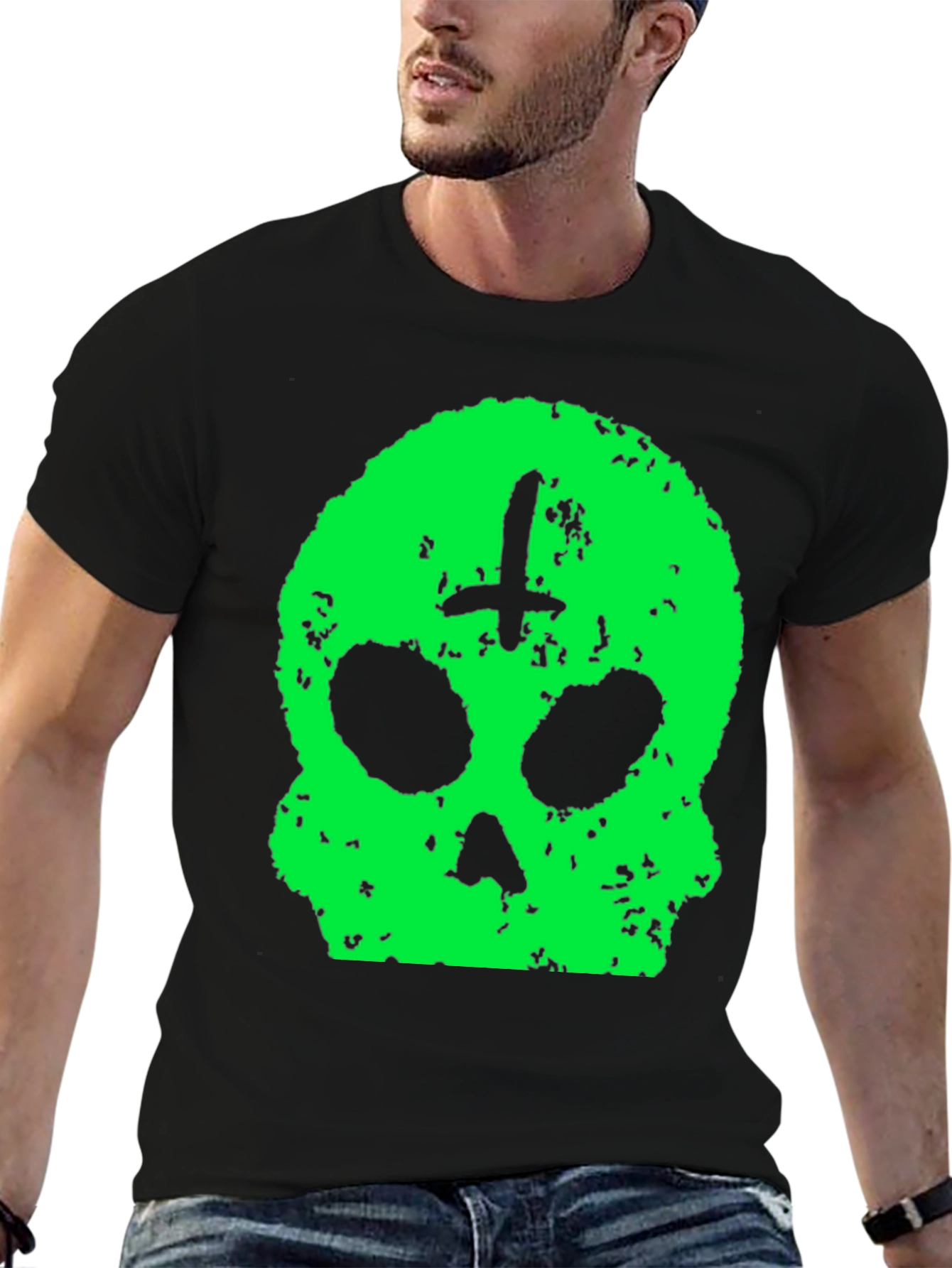 Skull & Cross T-Shirt - Green Graphic Print