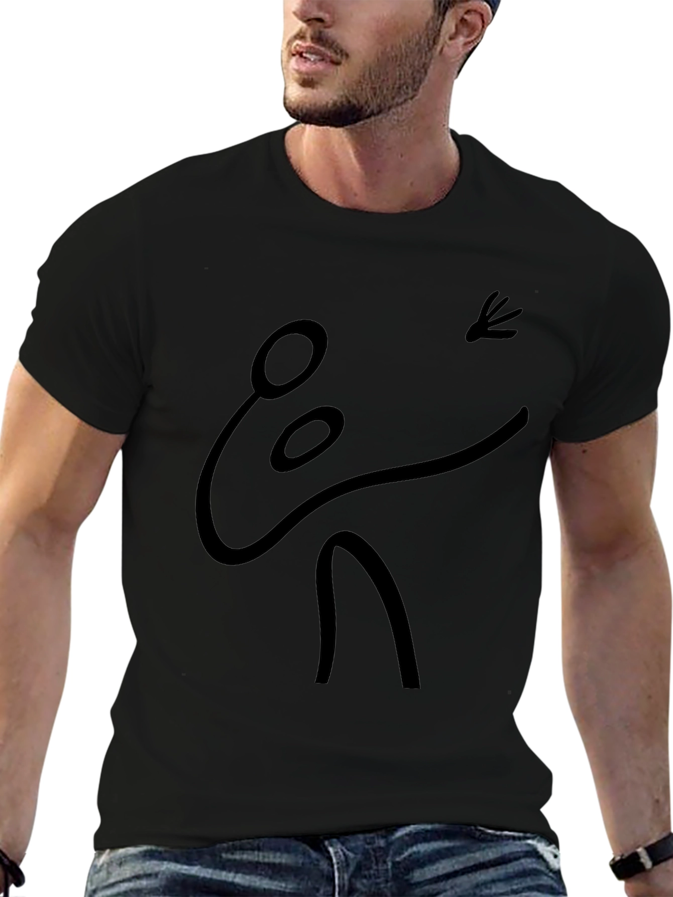 Abstract Stick Figure Graphic Tee - Black