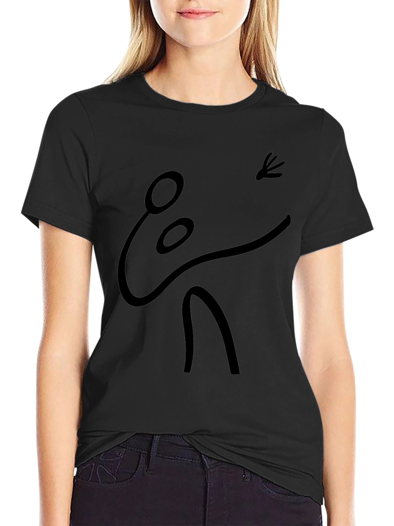 Abstract Stick Figure Graphic Tee - Black