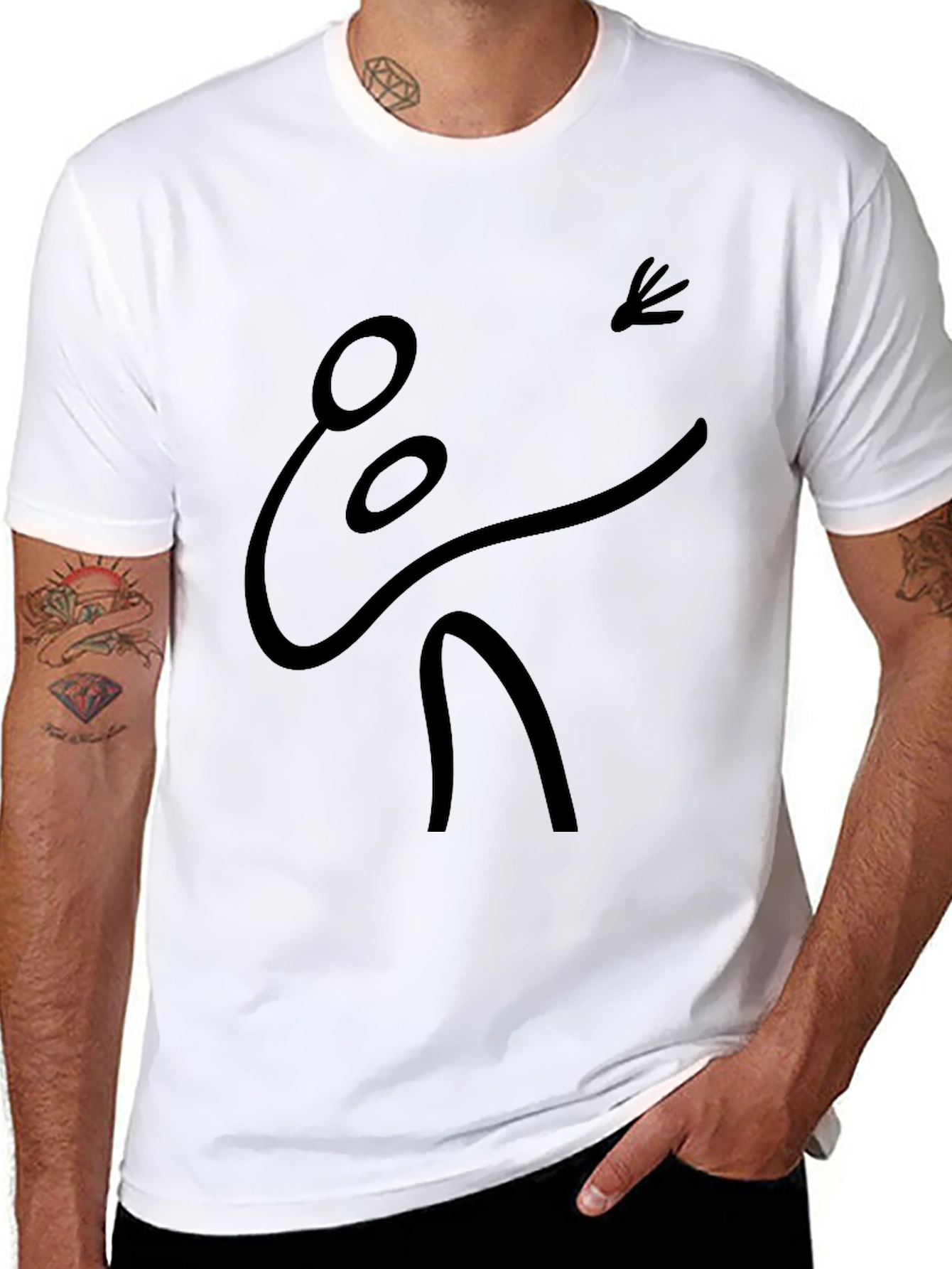 Abstract Stick Figure Graphic Tee - Black