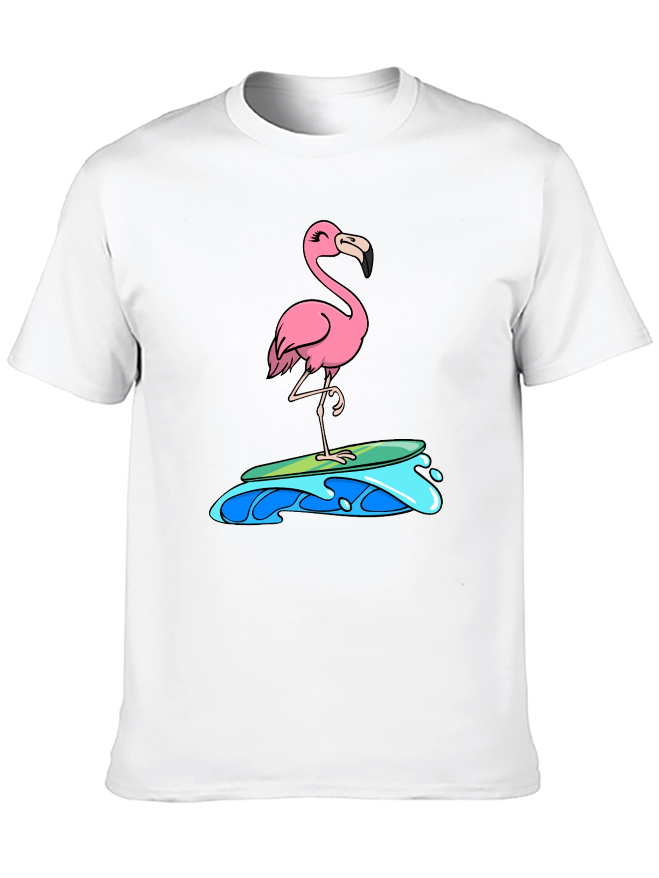 Surfing Flamingo Graphic Tee - Black Cotton T-Shirt