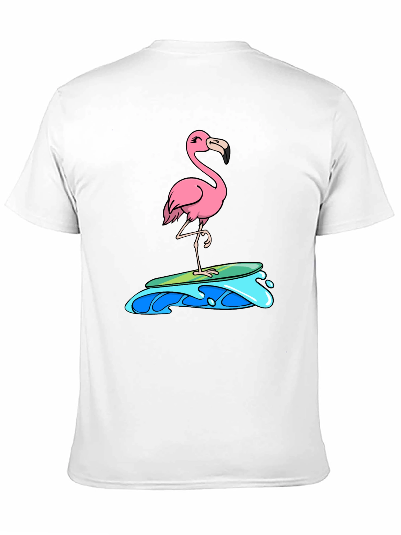 Surfing Flamingo Graphic Tee - Black Cotton T-Shirt