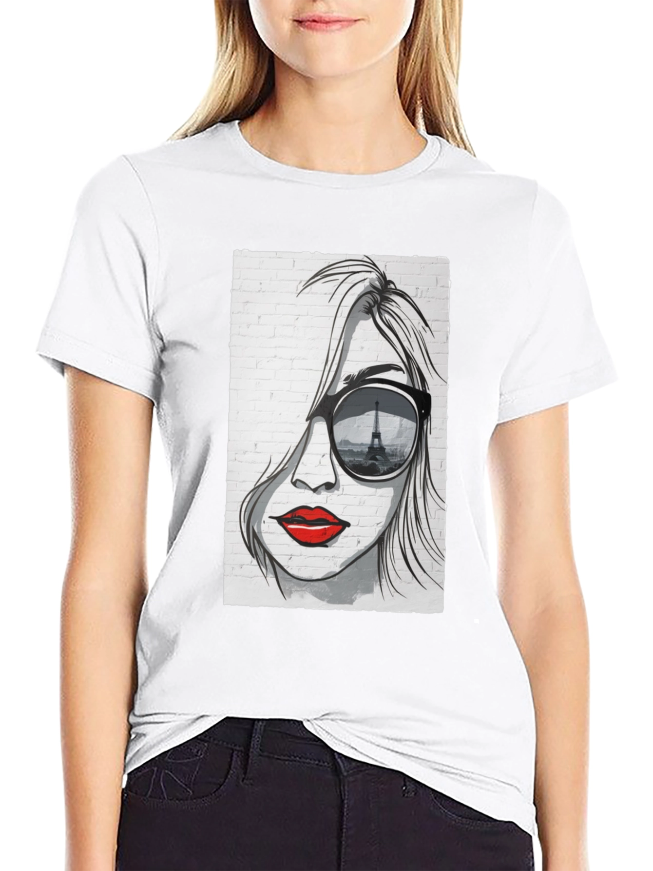 Parisian Chic Graphic T-Shirt - Eiffel Tower Sunglasses