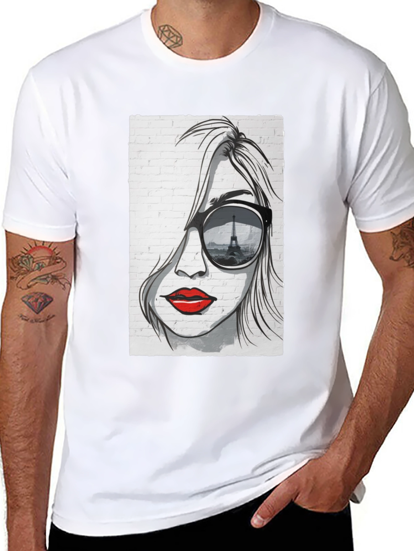 Parisian Chic Graphic T-Shirt - Eiffel Tower Sunglasses