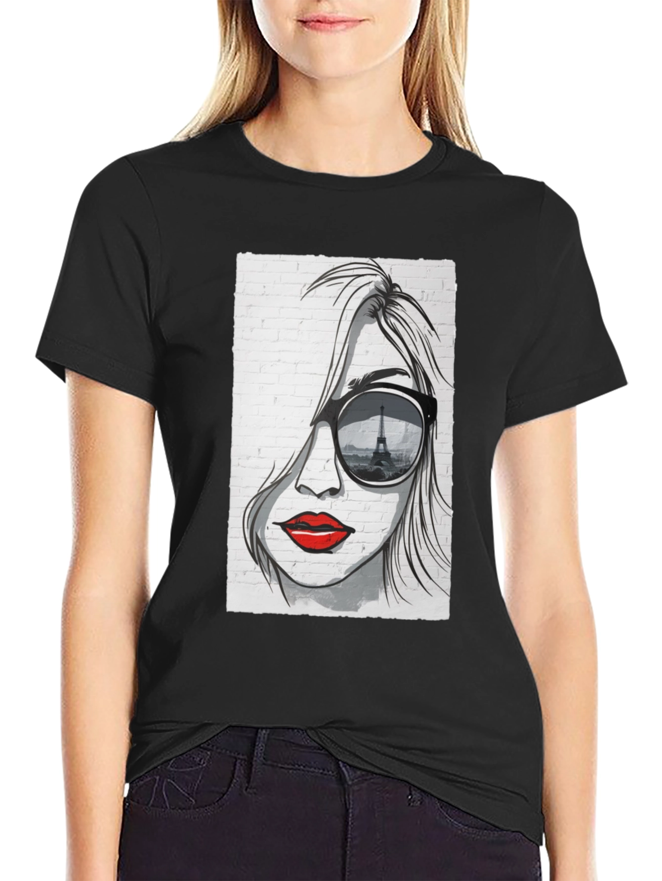 Parisian Chic Graphic T-Shirt - Eiffel Tower Sunglasses