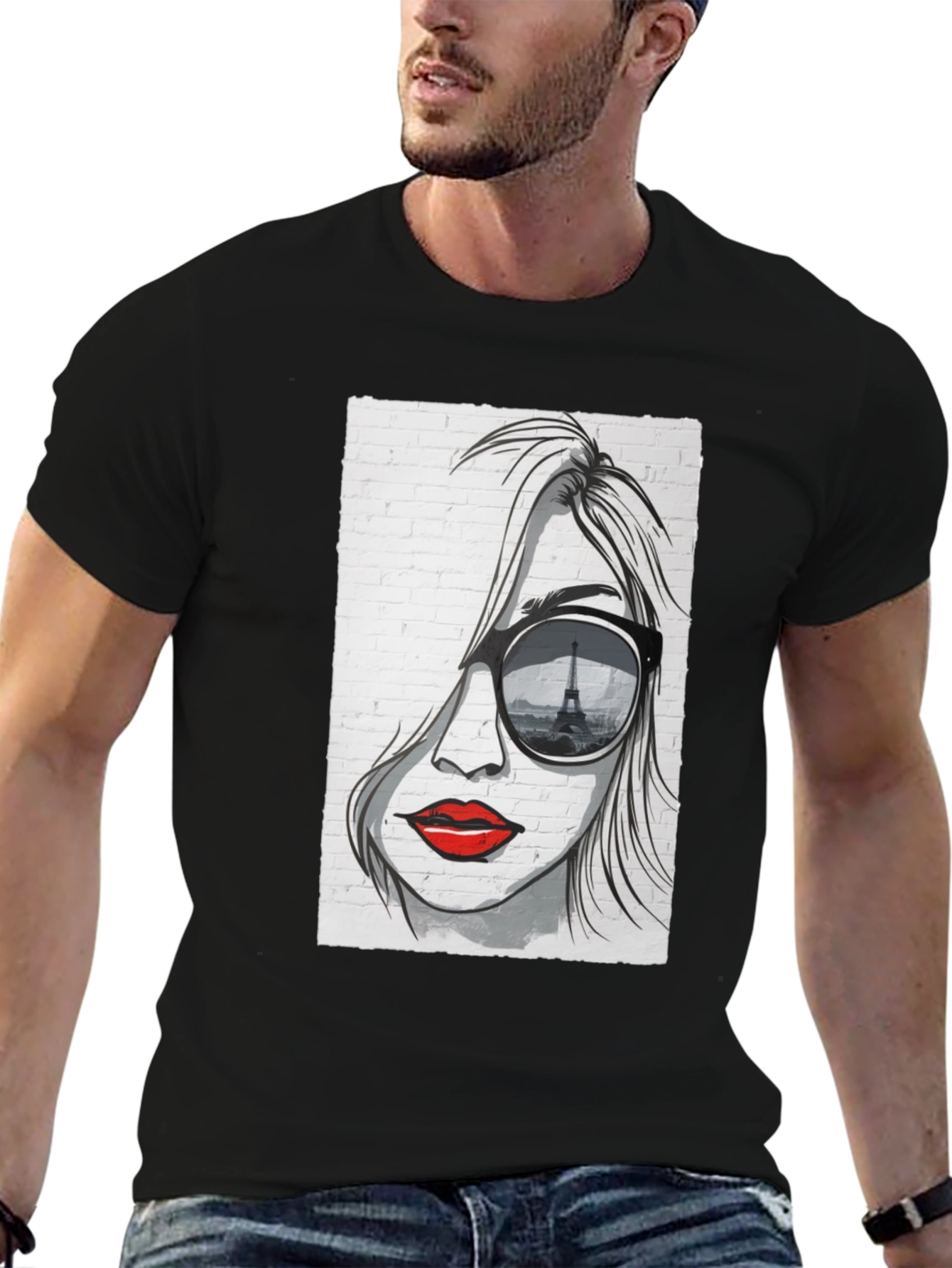 Parisian Chic Graphic T-Shirt - Eiffel Tower Sunglasses