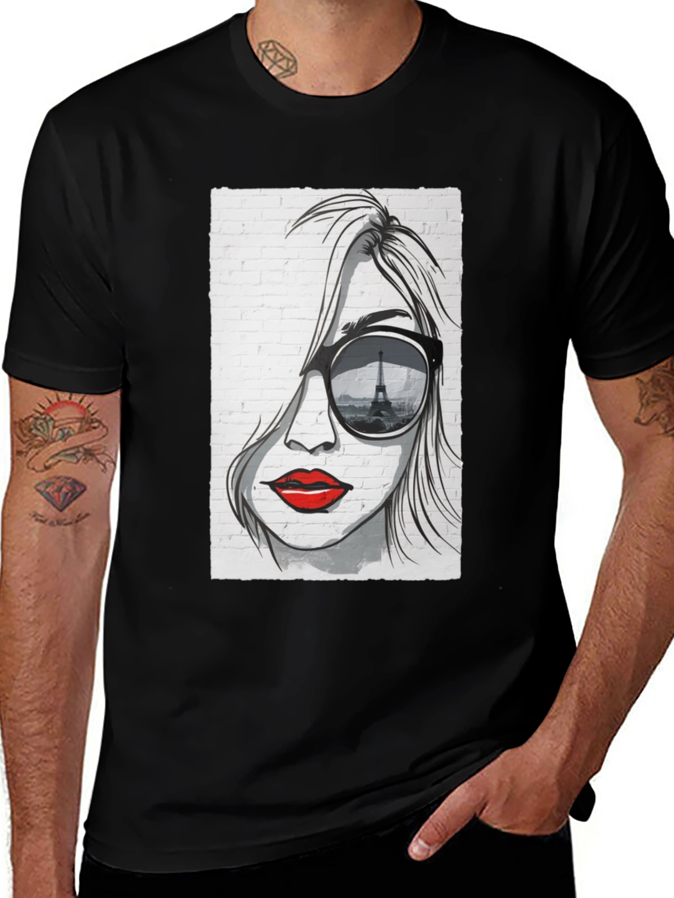 Parisian Chic Graphic T-Shirt - Eiffel Tower Sunglasses