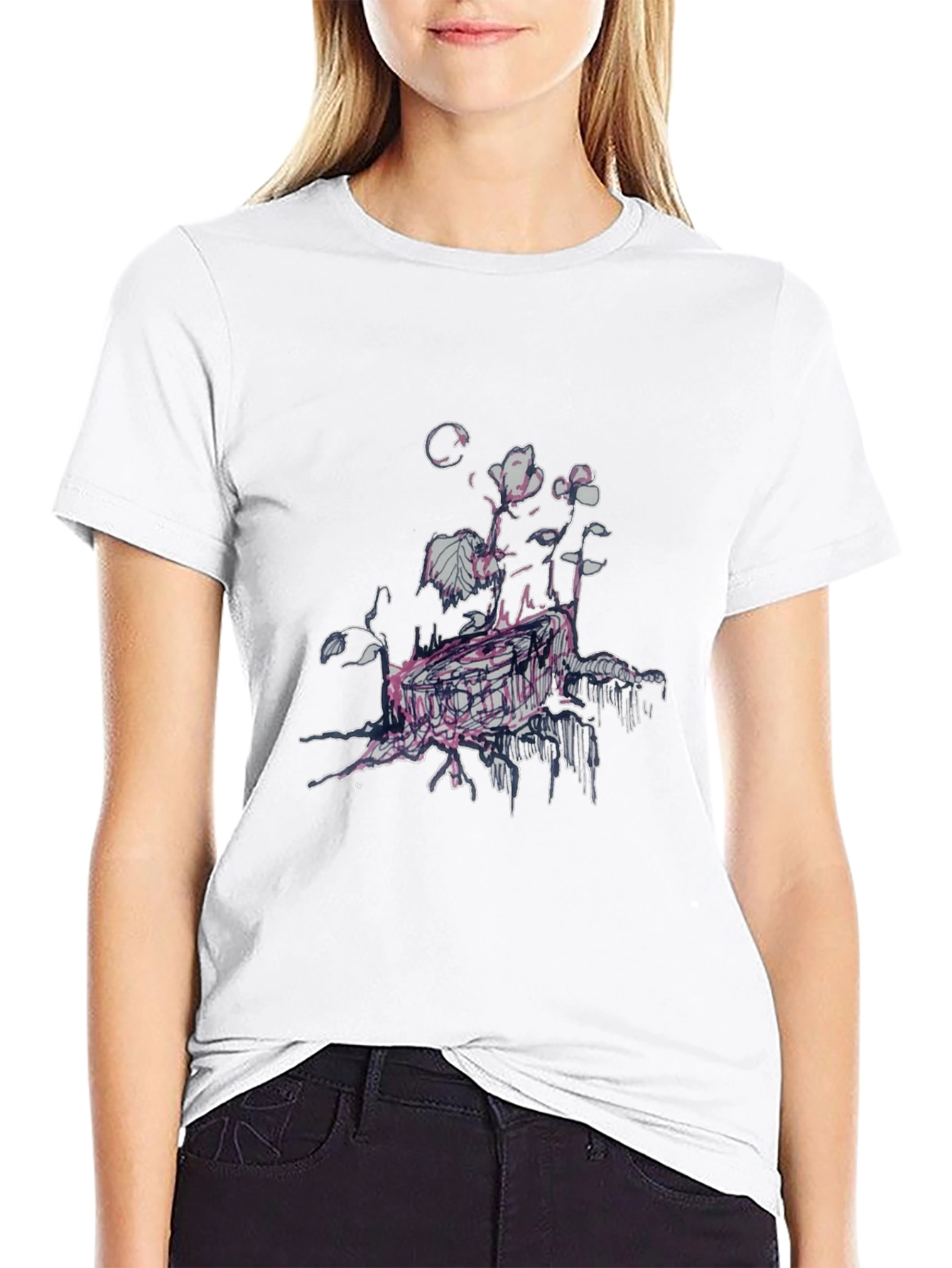 Unique Floral Graphic Print Black T-Shirt