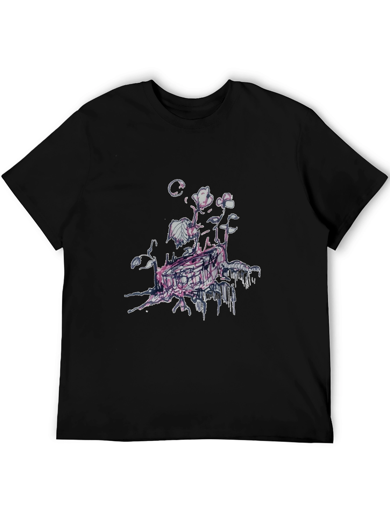 Unique Floral Graphic Print Black T-Shirt