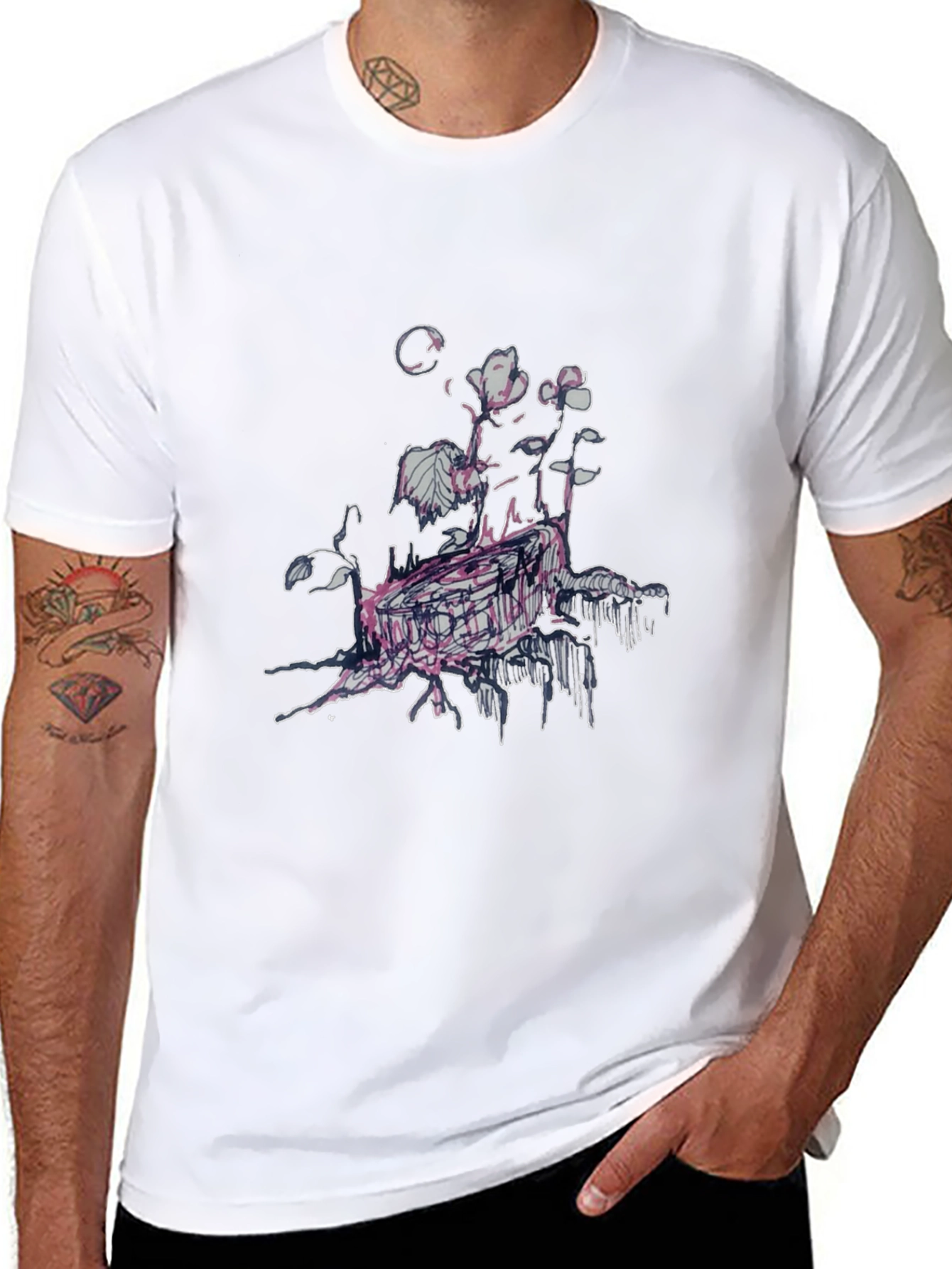Unique Floral Graphic Print Black T-Shirt