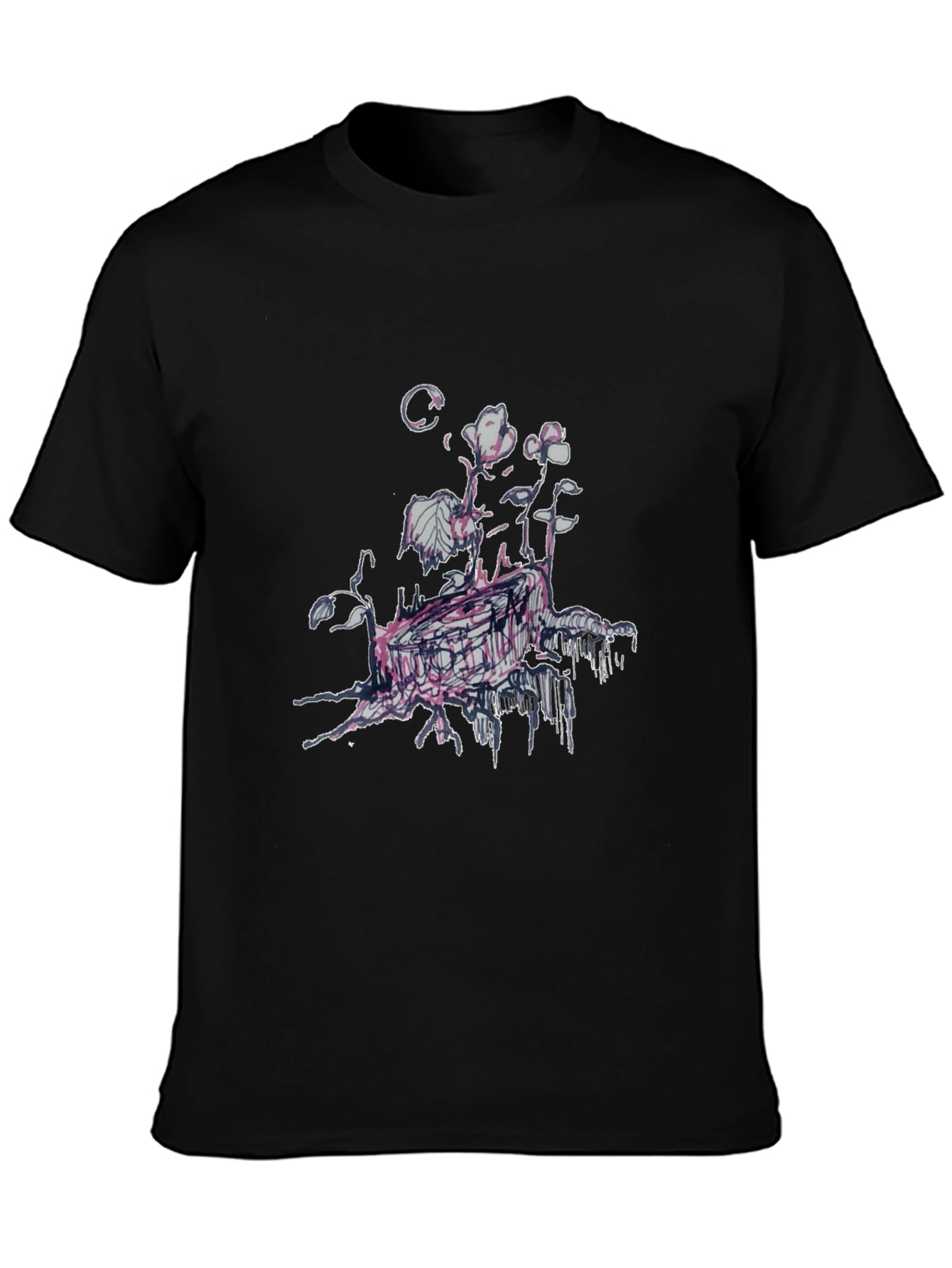 Unique Floral Graphic Print Black T-Shirt