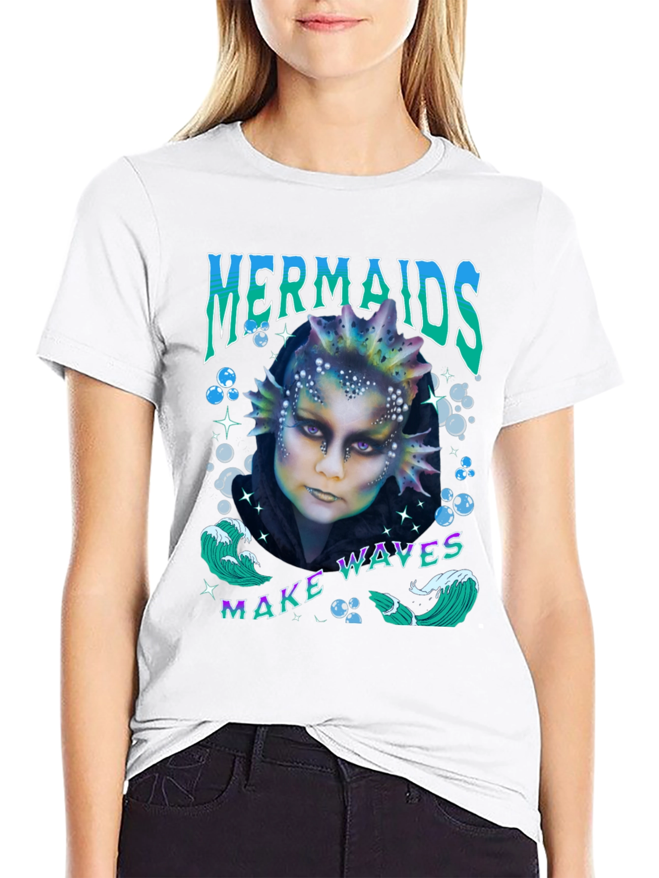 Mermaids Make Waves Graphic T-Shirt - Black