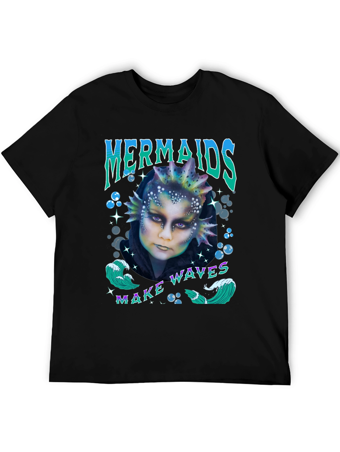 Mermaids Make Waves Graphic T-Shirt - Black