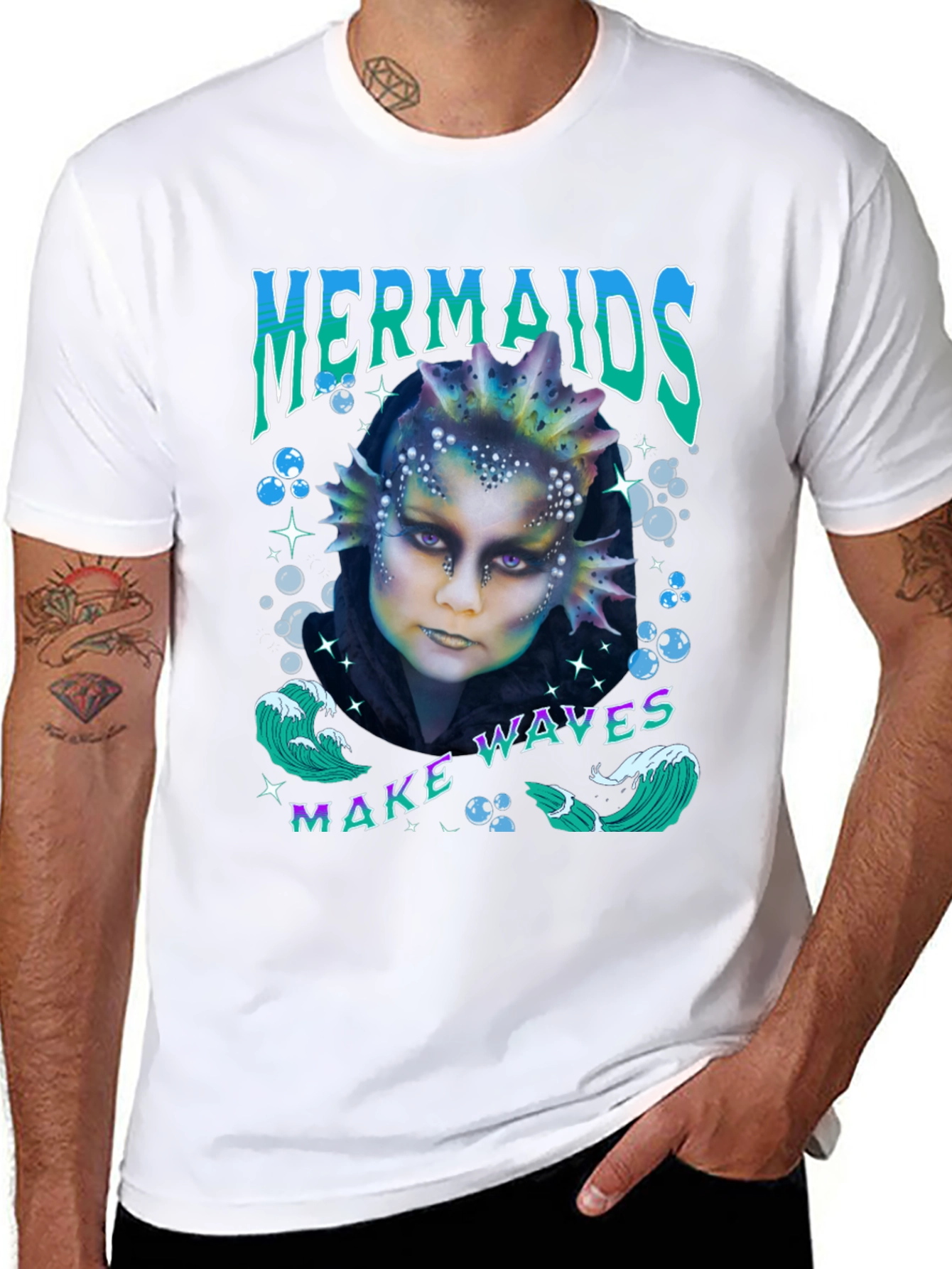 Mermaids Make Waves Graphic T-Shirt - Black