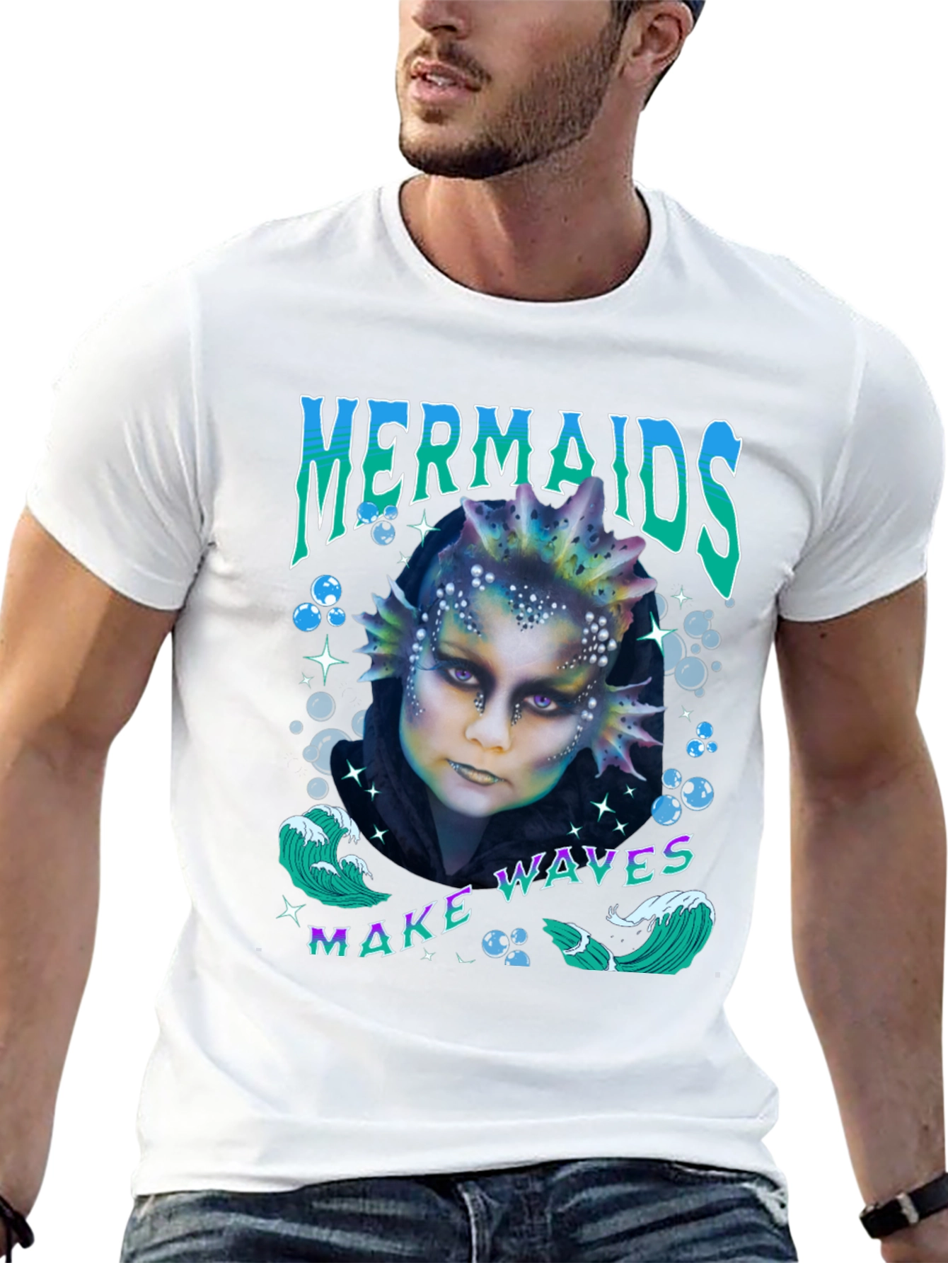Mermaids Make Waves Graphic T-Shirt - Black
