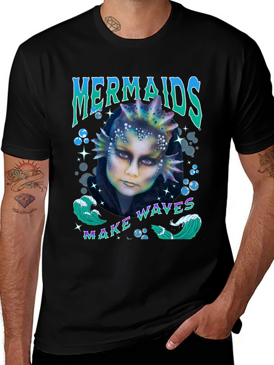 Mermaids Make Waves Graphic T-Shirt - Black
