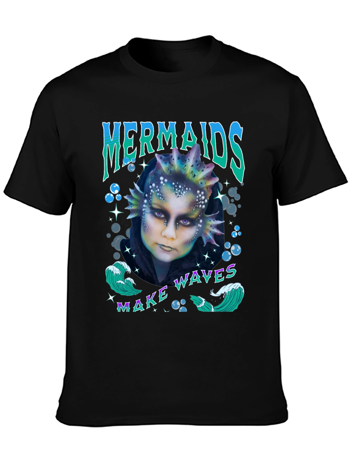 Mermaids Make Waves Graphic T-Shirt - Black