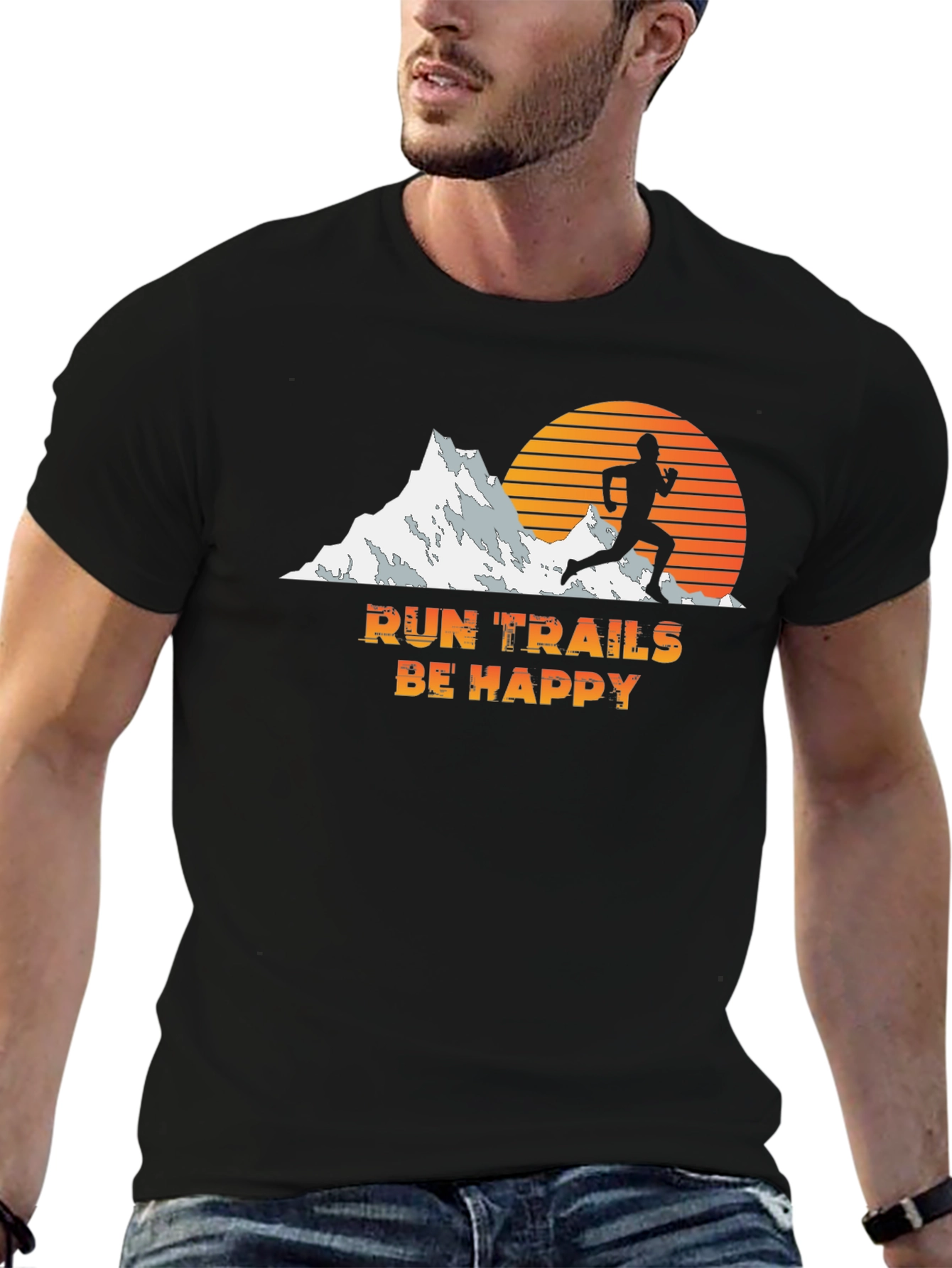 Run Trails Be Happy Black T-Shirt