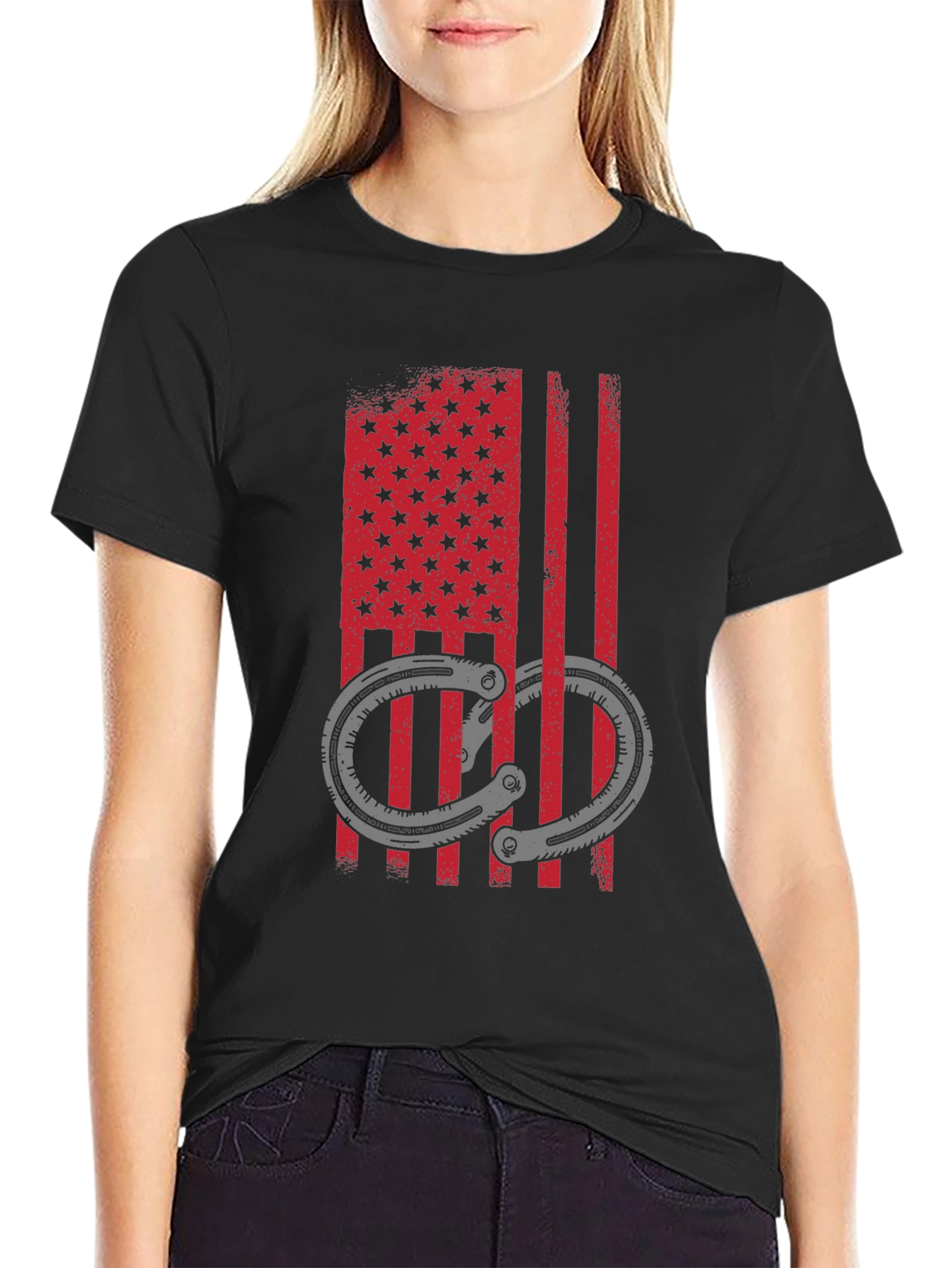 American Flag Handcuff Graphic T-Shirt