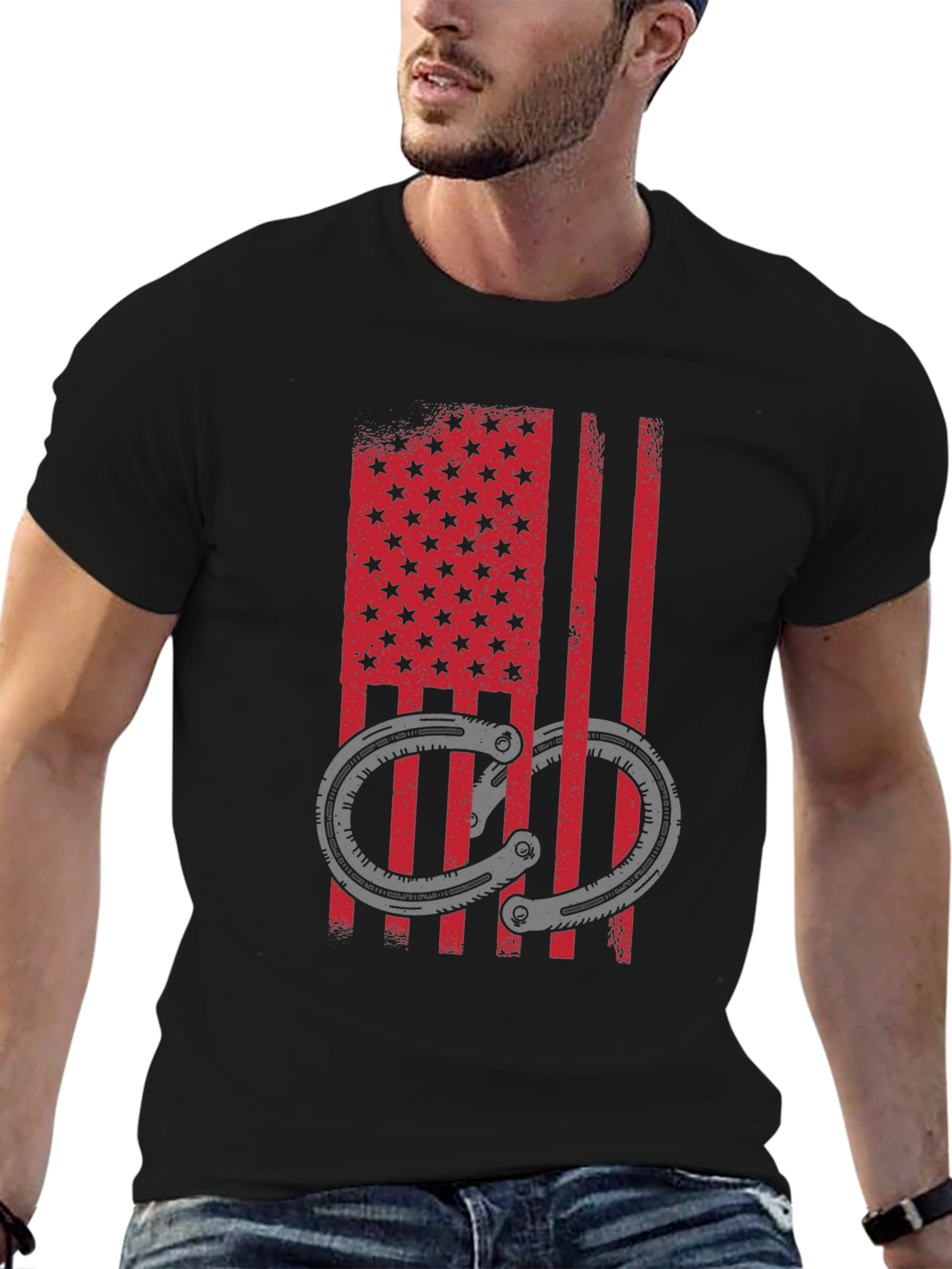American Flag Handcuff Graphic T-Shirt