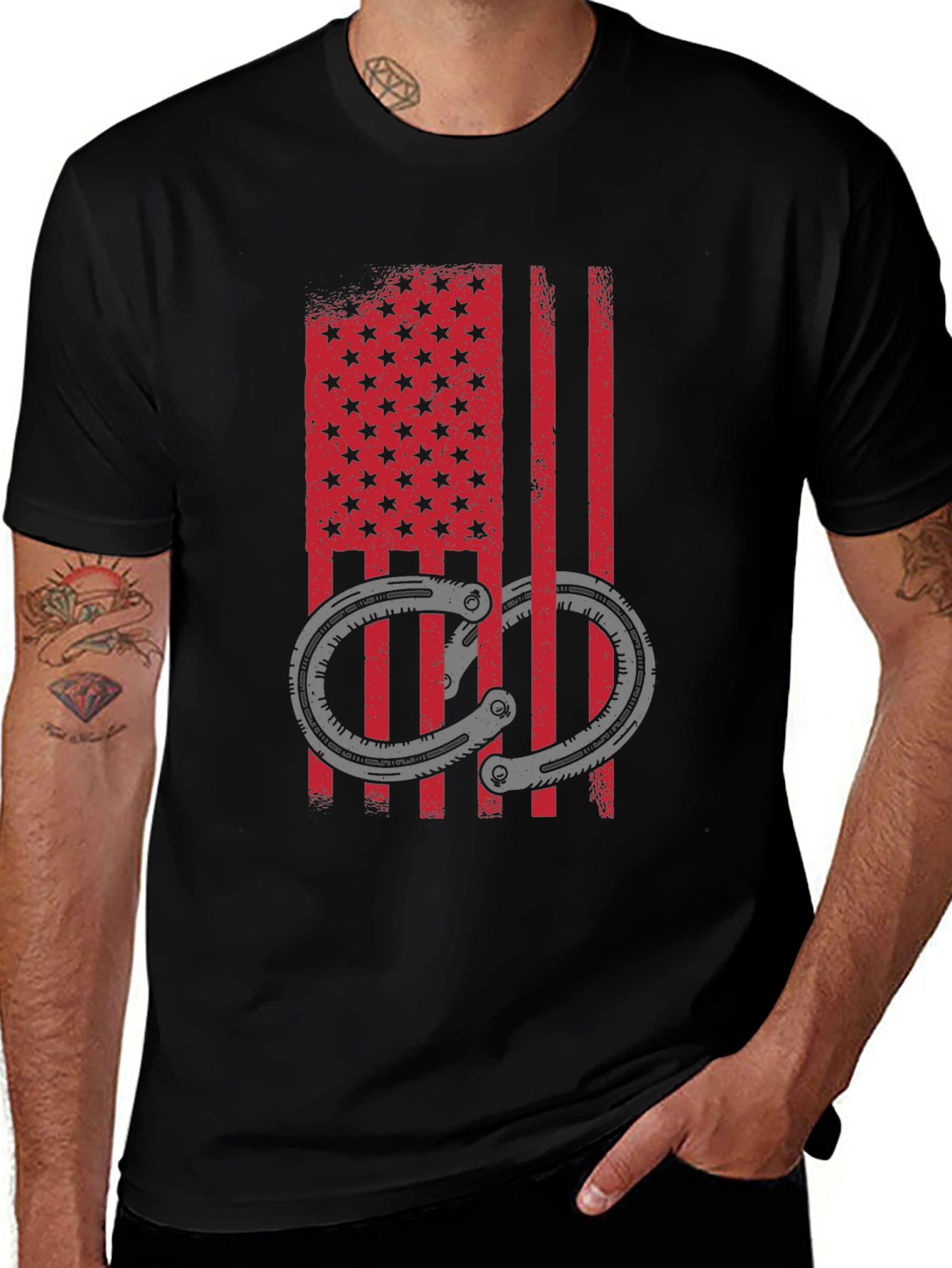 American Flag Handcuff Graphic T-Shirt