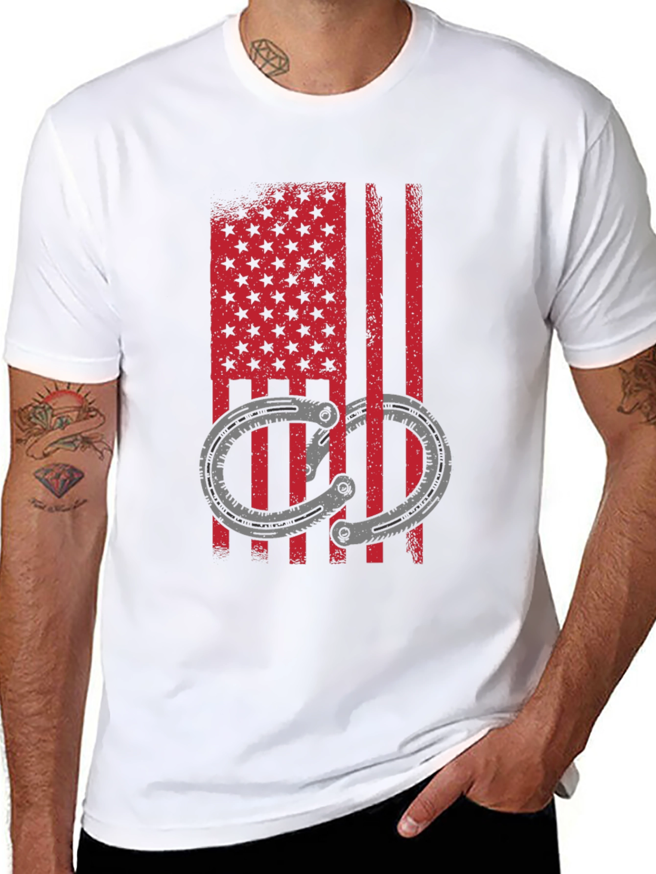 American Flag Handcuff Graphic T-Shirt