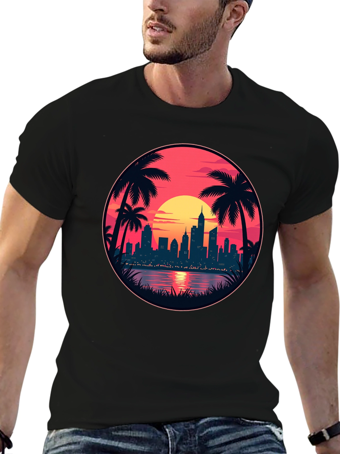 Sunset Cityscape Graphic Tee - Island Vibes