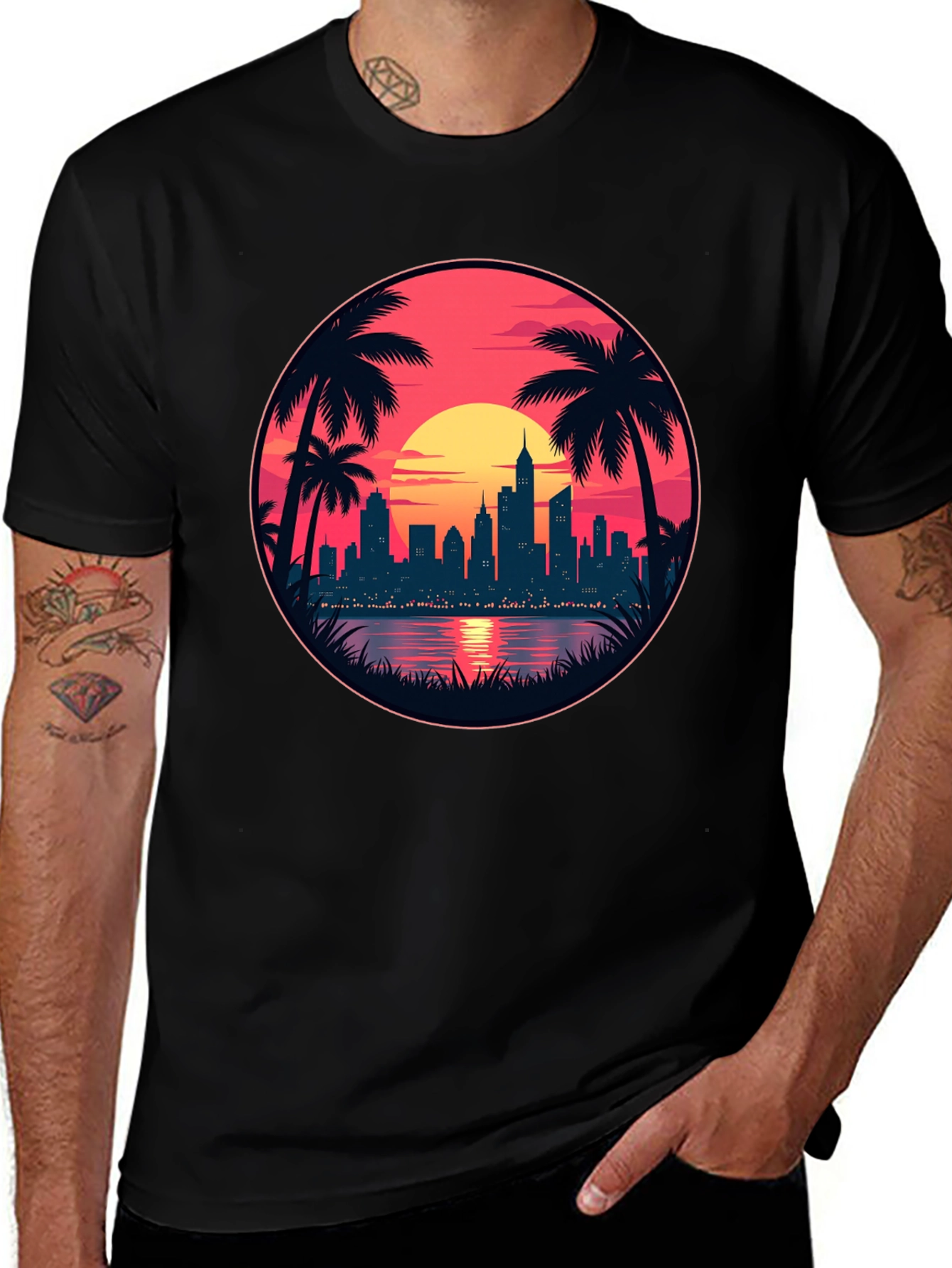 Sunset Cityscape Graphic Tee - Island Vibes