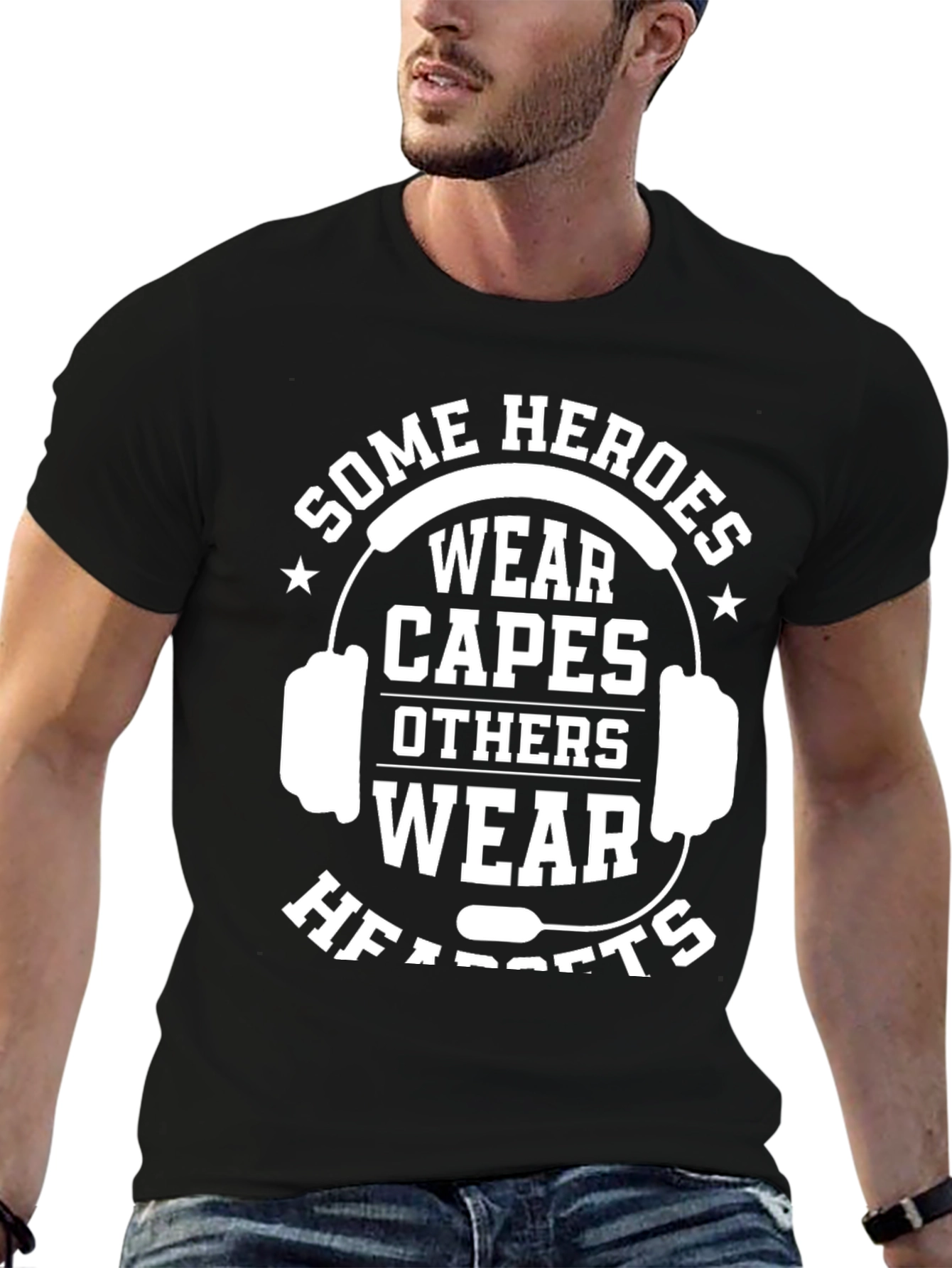 Heroes Wear Headsets Graphic Tee - Black Cotton T-Shirt