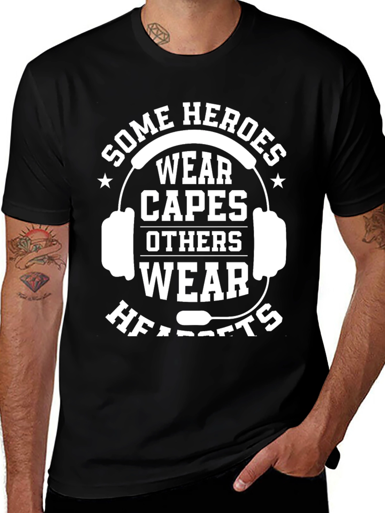 Heroes Wear Headsets Graphic Tee - Black Cotton T-Shirt