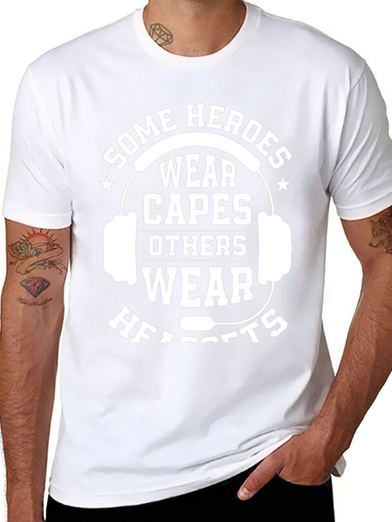 Heroes Wear Headsets Graphic Tee - Black Cotton T-Shirt