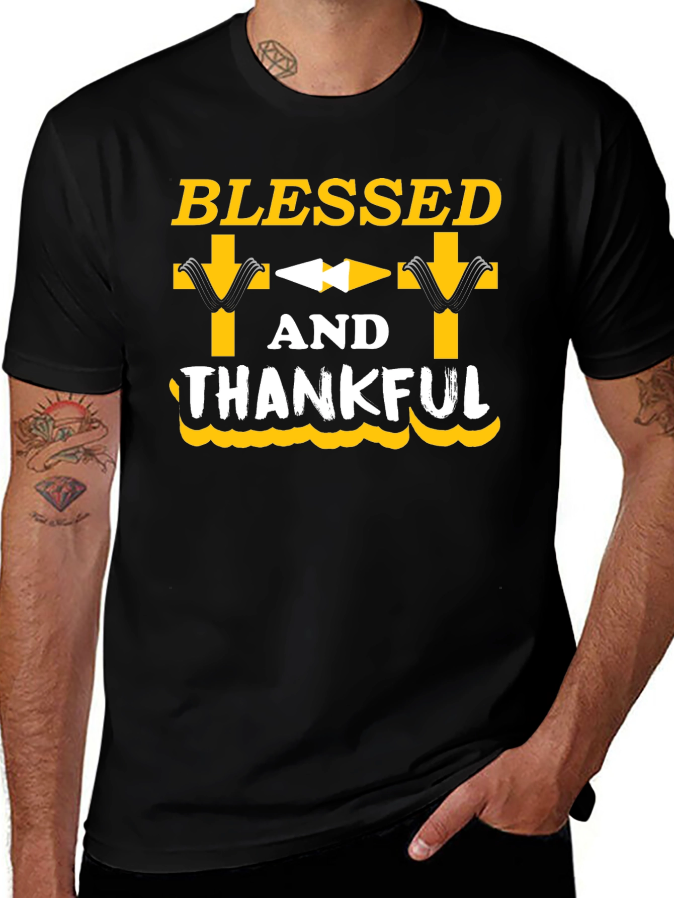 Blessed and Thankful Graphic Tee - Black