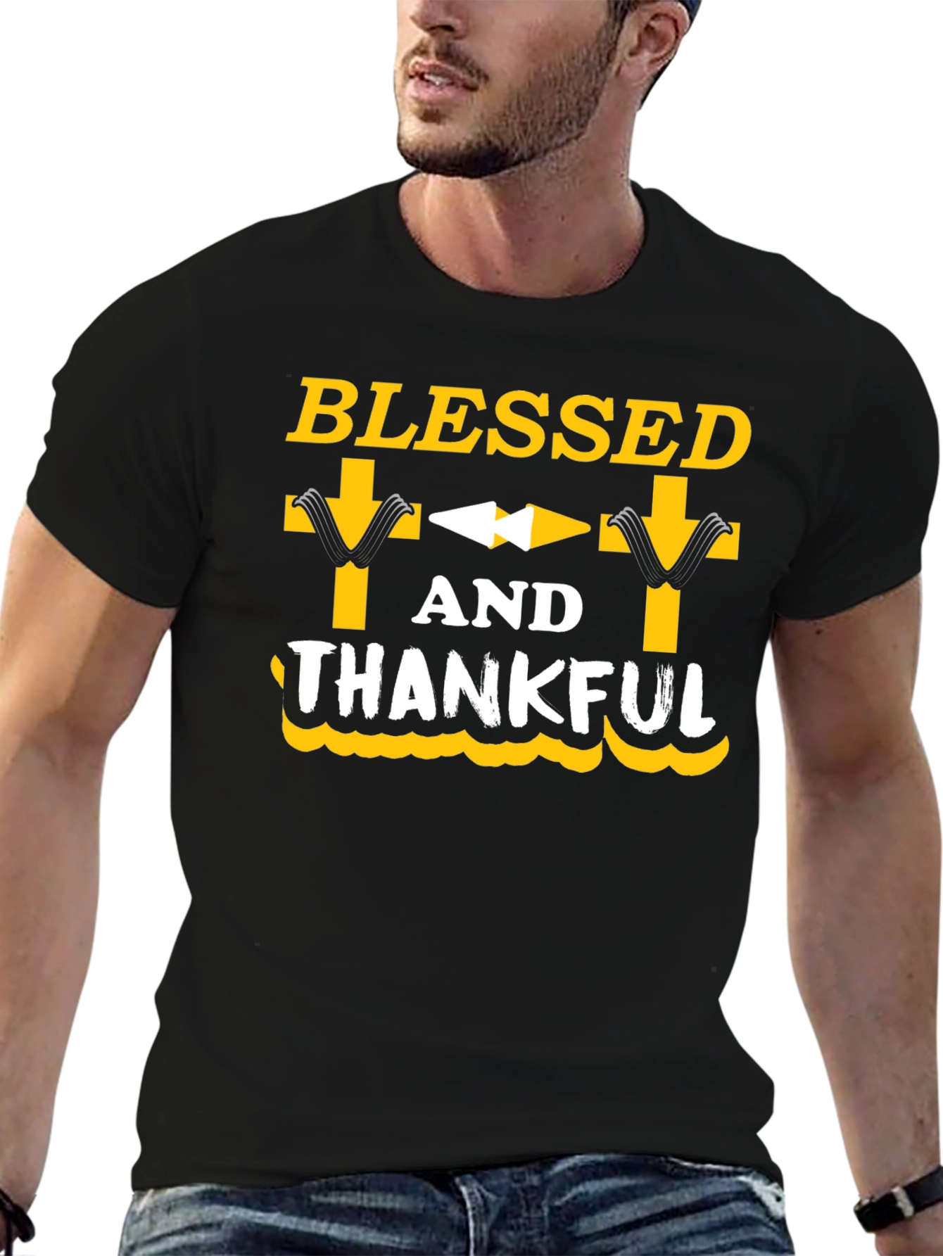 Blessed and Thankful Graphic Tee - Black