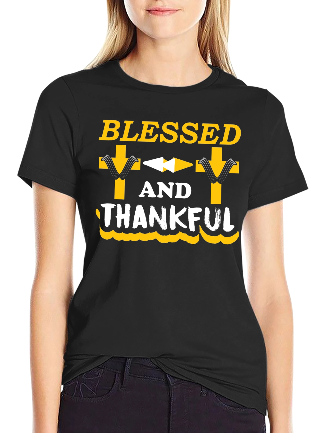Blessed and Thankful Graphic Tee - Black