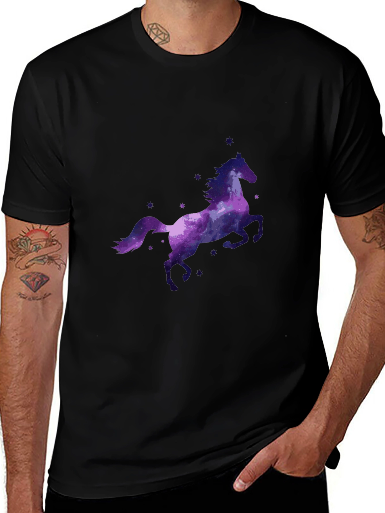Galaxy Horse Graphic Tee - Stylish Black T-Shirt