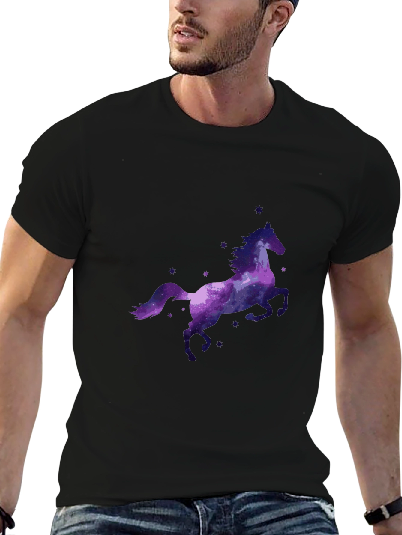 Galaxy Horse Graphic Tee - Stylish Black T-Shirt