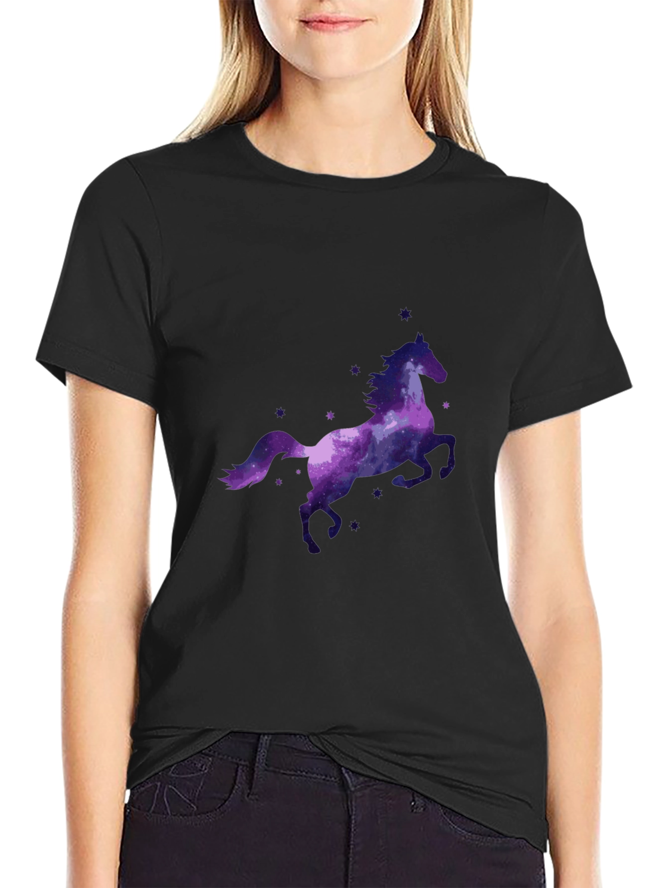 Galaxy Horse Graphic Tee - Stylish Black T-Shirt
