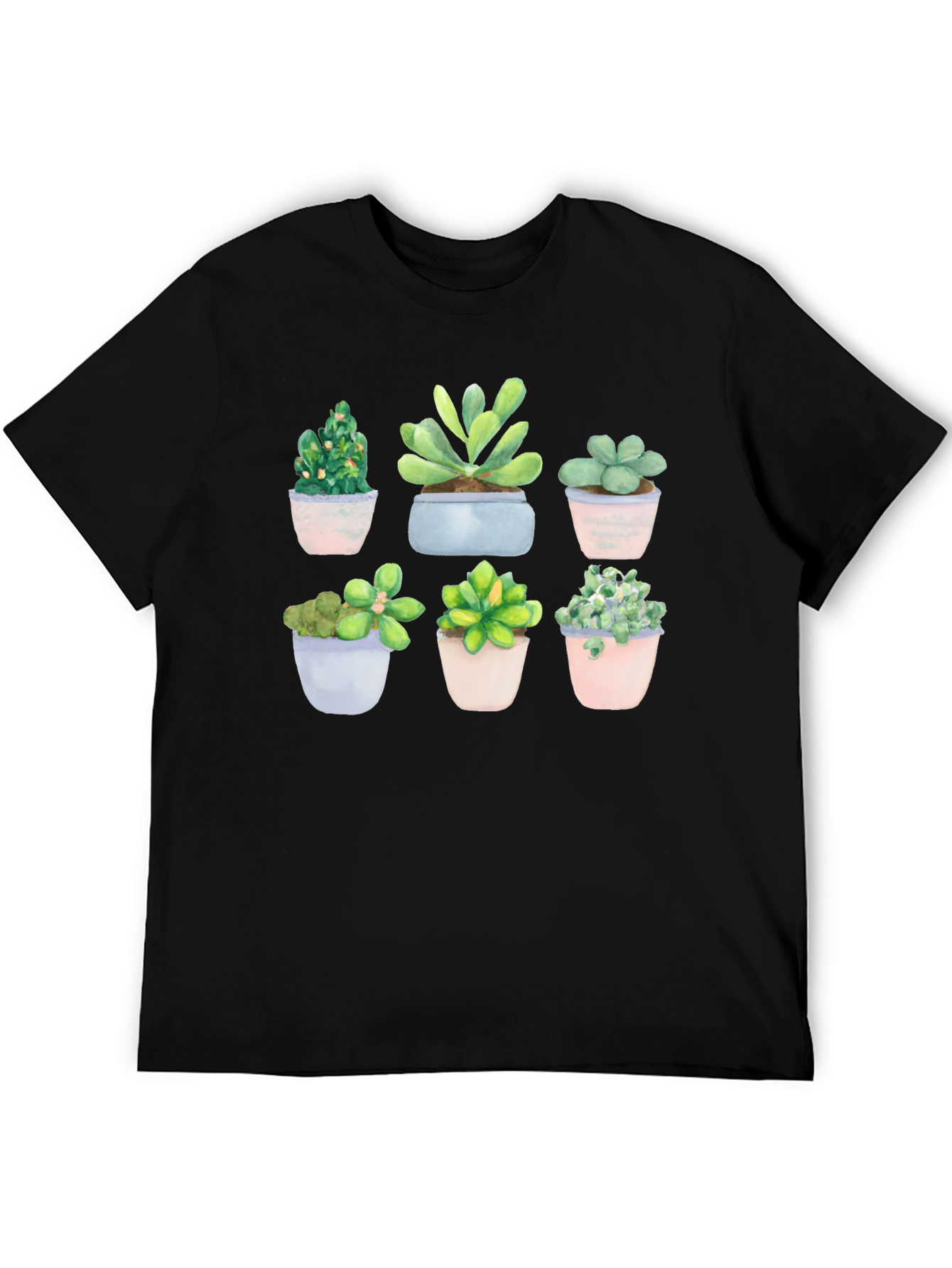 Stylish Succulent Print Black T-Shirt