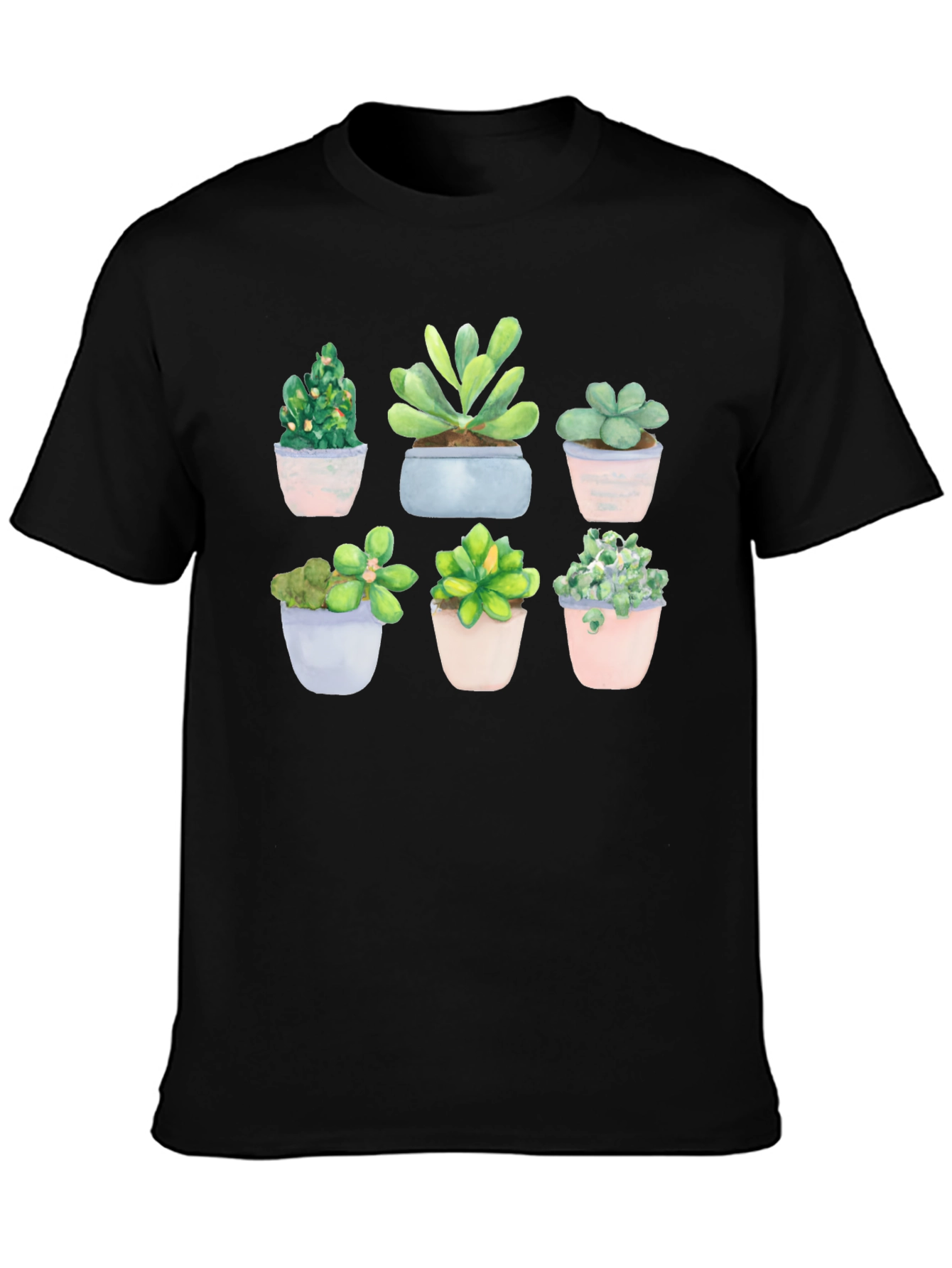 Stylish Succulent Print Black T-Shirt