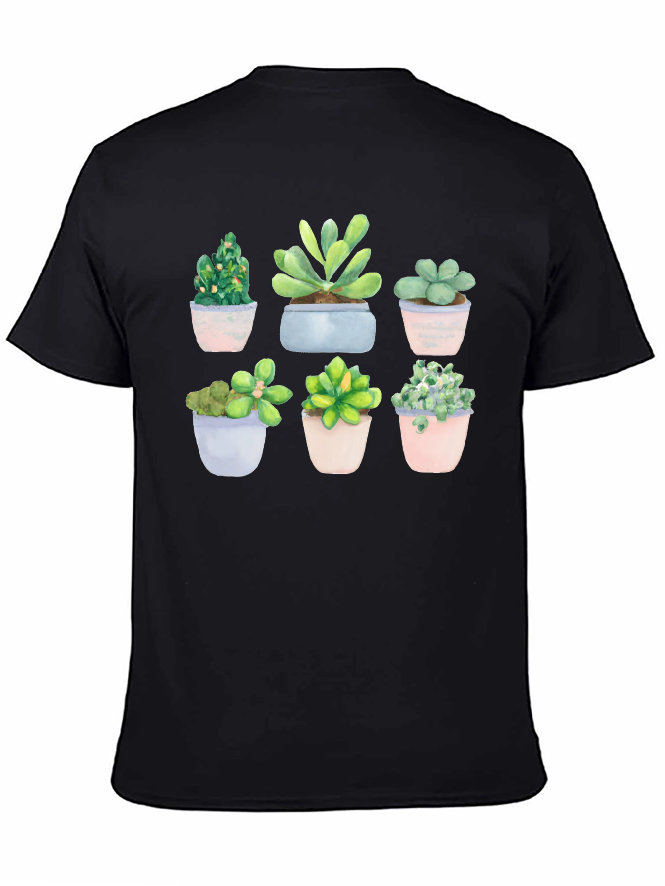 Stylish Succulent Print Black T-Shirt