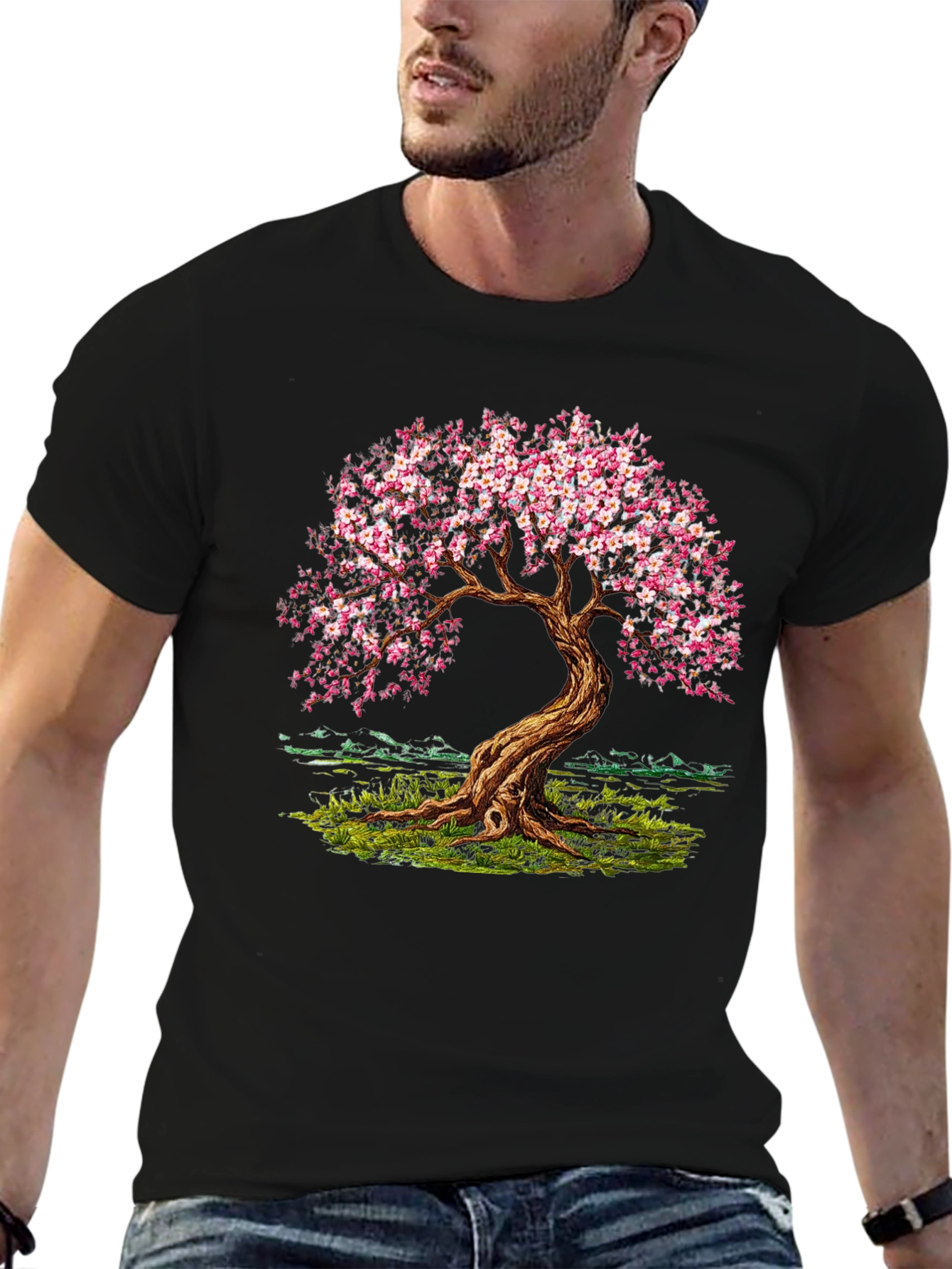 Cherry Blossom Tree Black T-Shirt